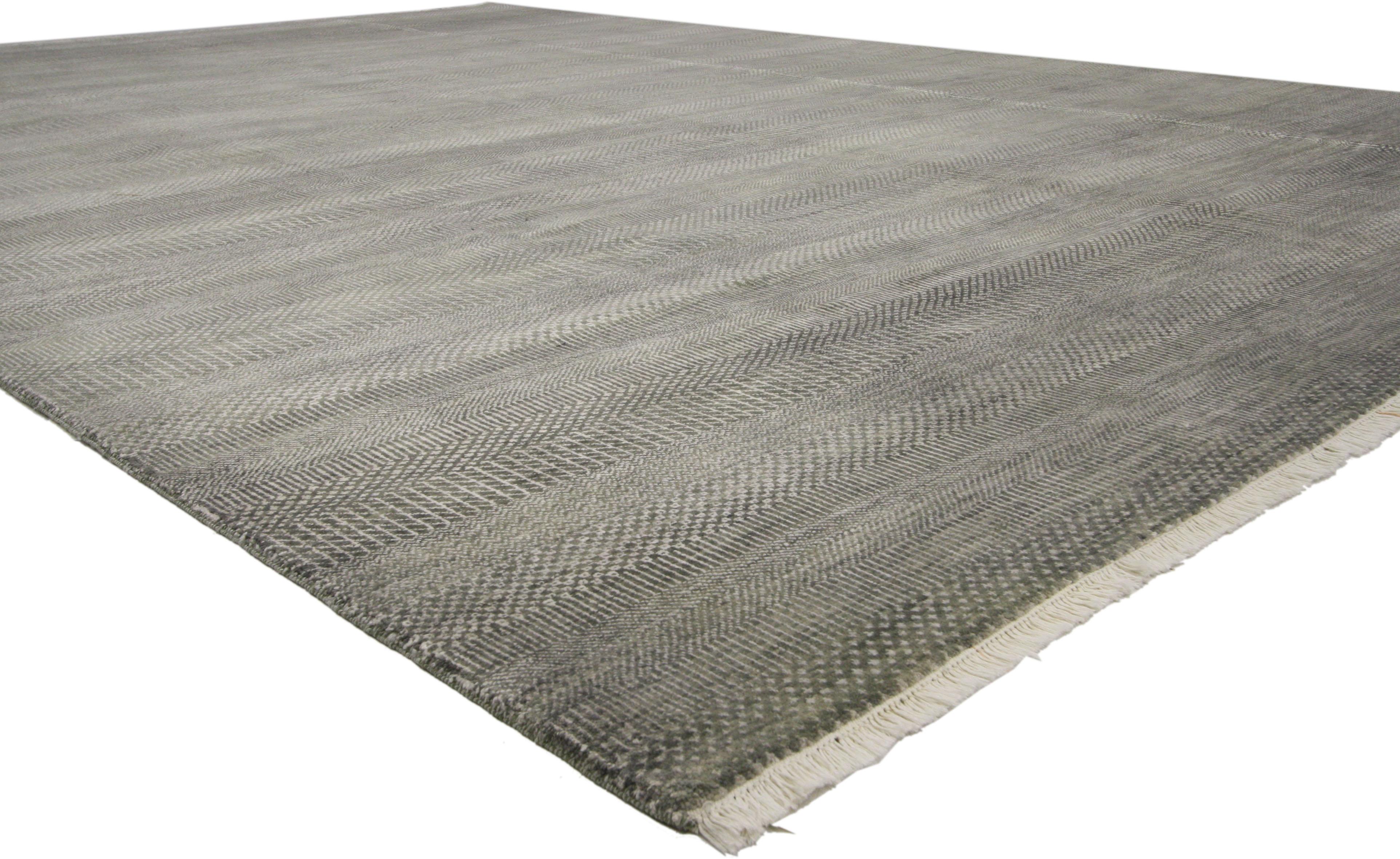 Indian Transitional Gray Area Rug with Minimalist Style, Contemporary Bauhaus Design For Sale