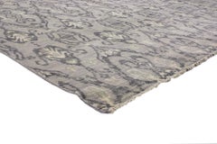 Transitional Gray Damask Ikat Area Rug, Global Chic Meets Modern Elegance
