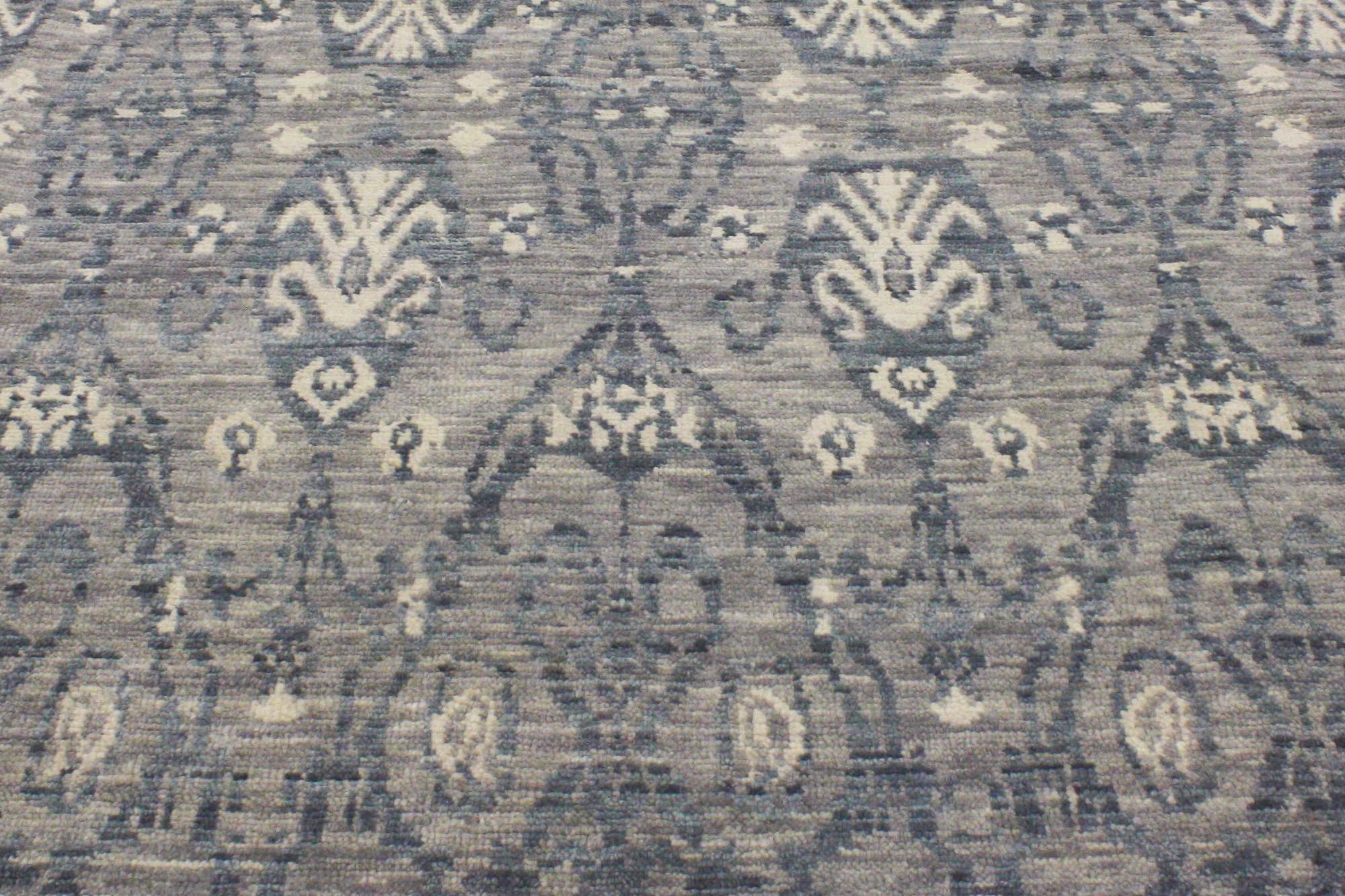 Hand-Knotted Transitional Gray Ikat Area Rug, Modern Elegance Meets Timeless Appeal For Sale