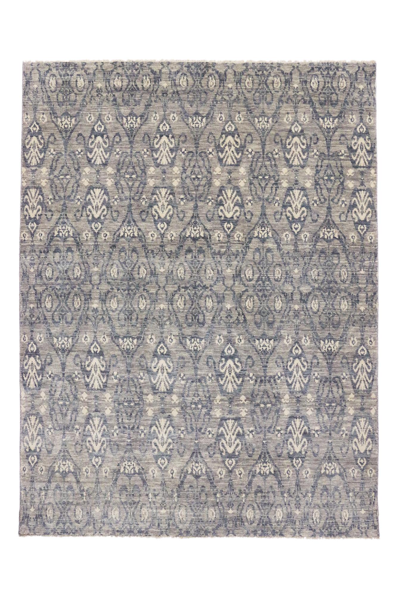 Contemporary Transitional Gray Ikat Area Rug, Modern Elegance Meets Timeless Appeal For Sale