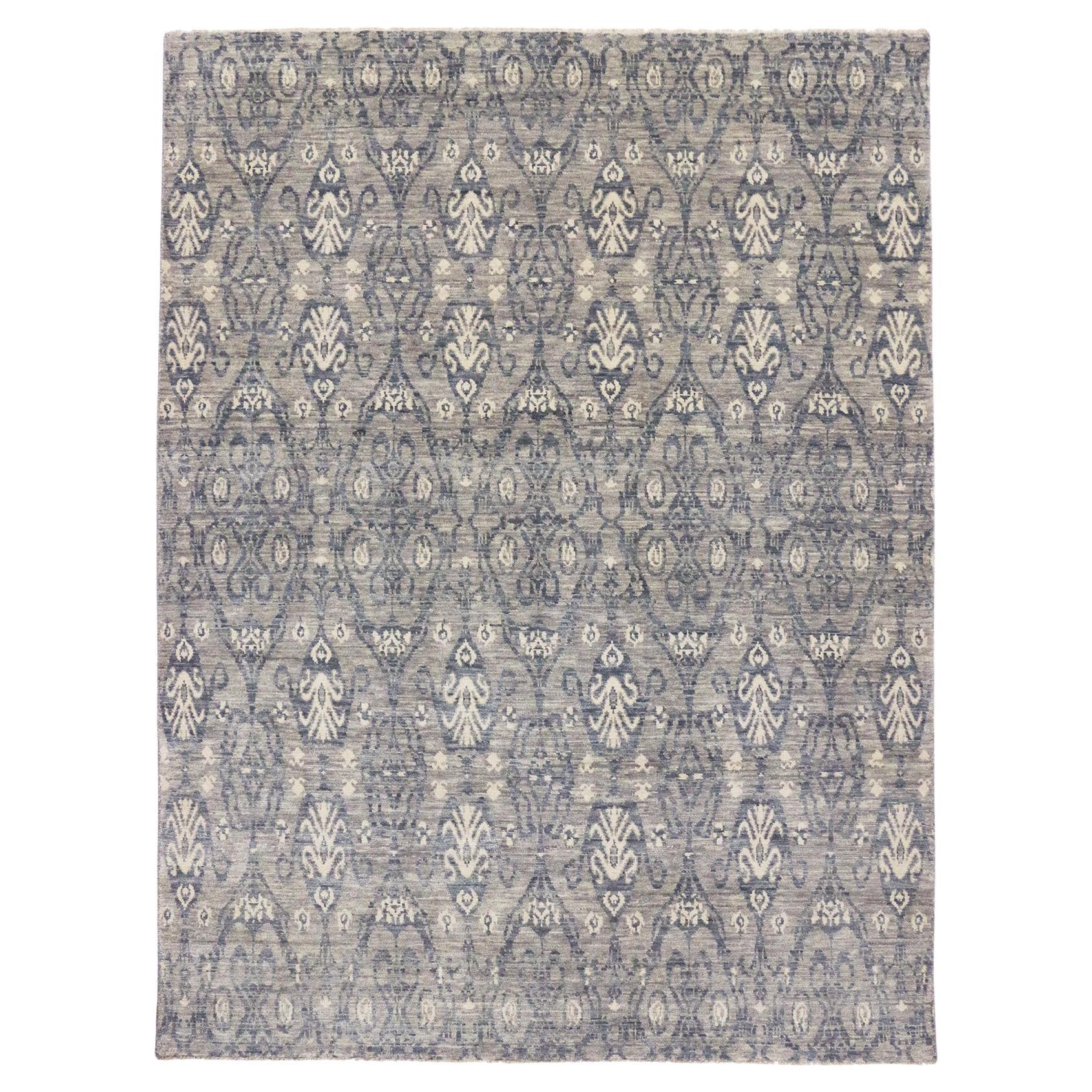Transitional Gray Ikat Area Rug, Modern Elegance Meets Timeless Appeal For Sale