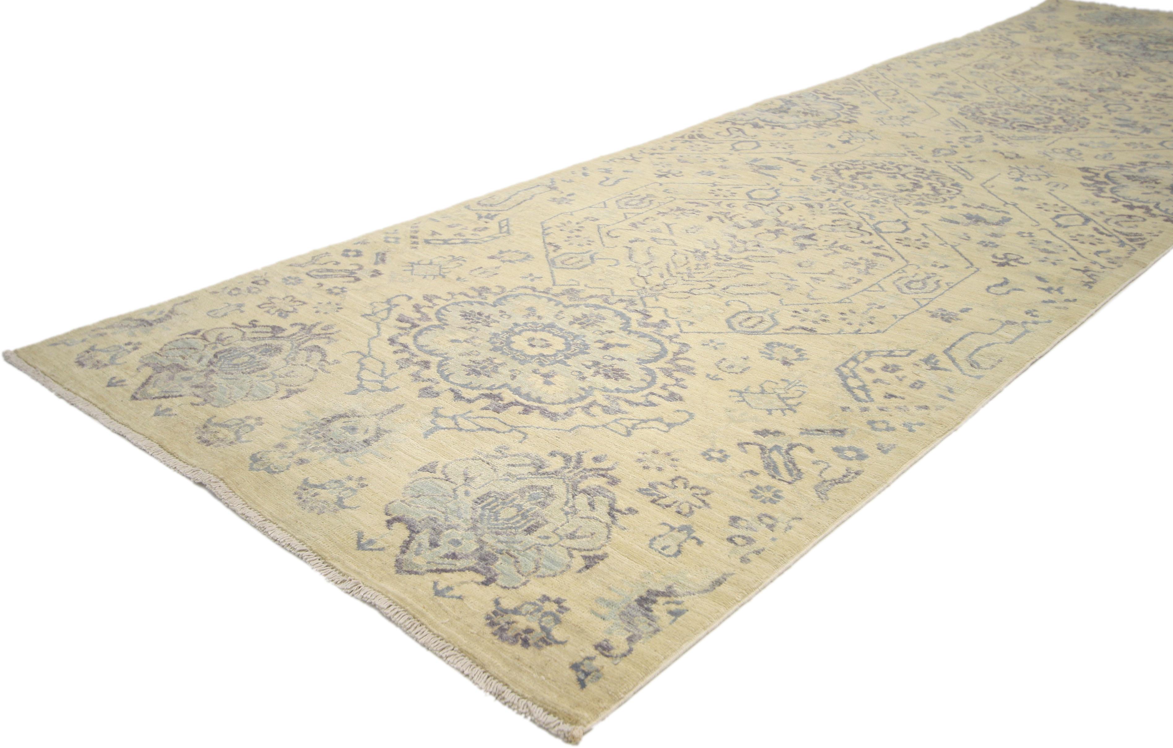 Pakistani New Transitional Hallway Runner with Romantic Chinoiserie Chic Style  For Sale