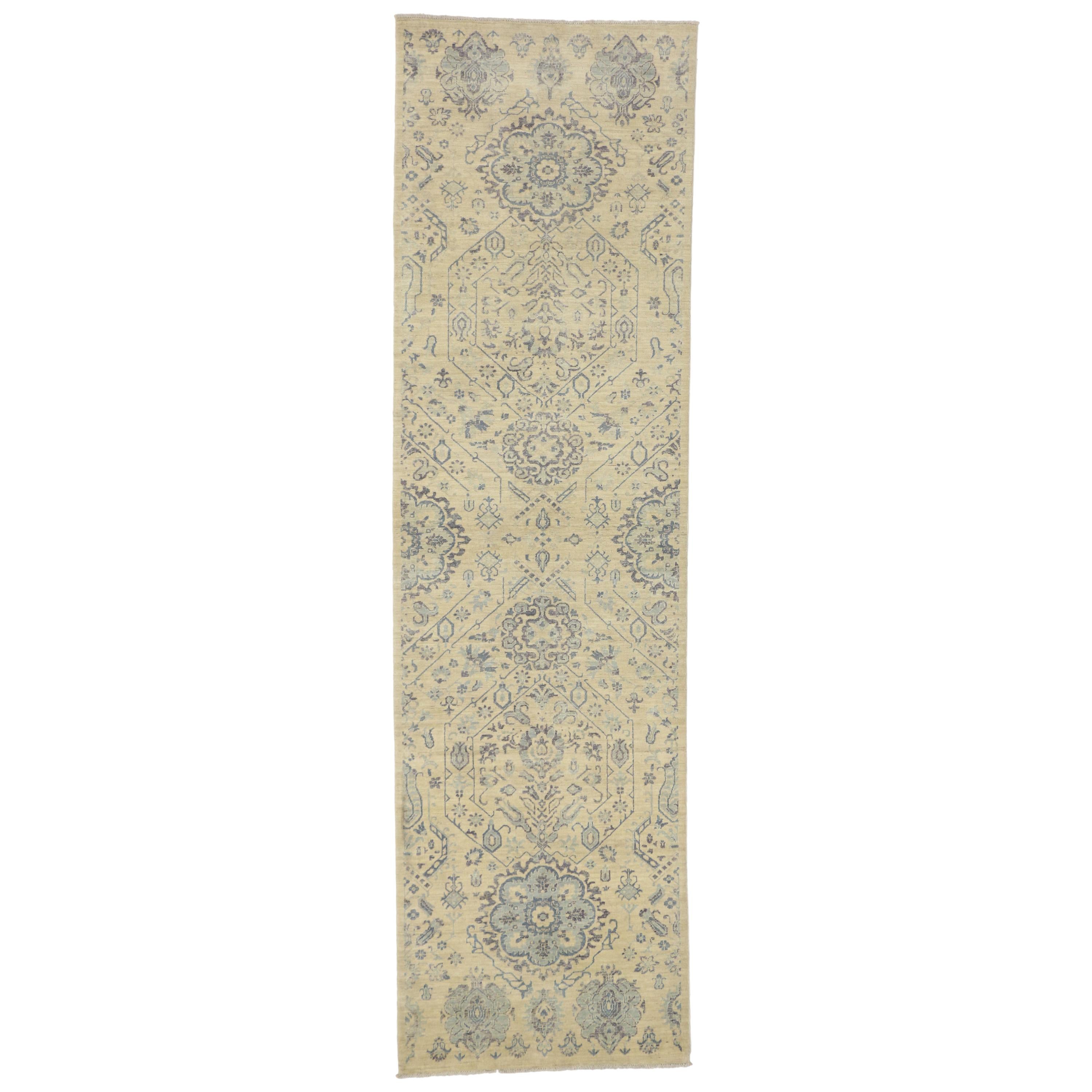 New Transitional Hallway Runner with Romantic Chinoiserie Chic Style  For Sale