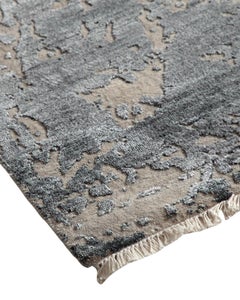 One-of-a-Kind Modern Wool Viscose Blend Hand-Knotted Area Rug, Cream, 7' 11 x 10