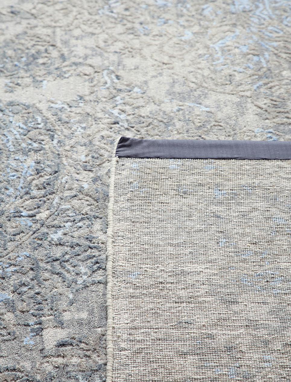 Indian One-of-a-Kind Modern Wool Viscose Blend Handmade Area Rug, Slate, 7' 11 x 9' 11