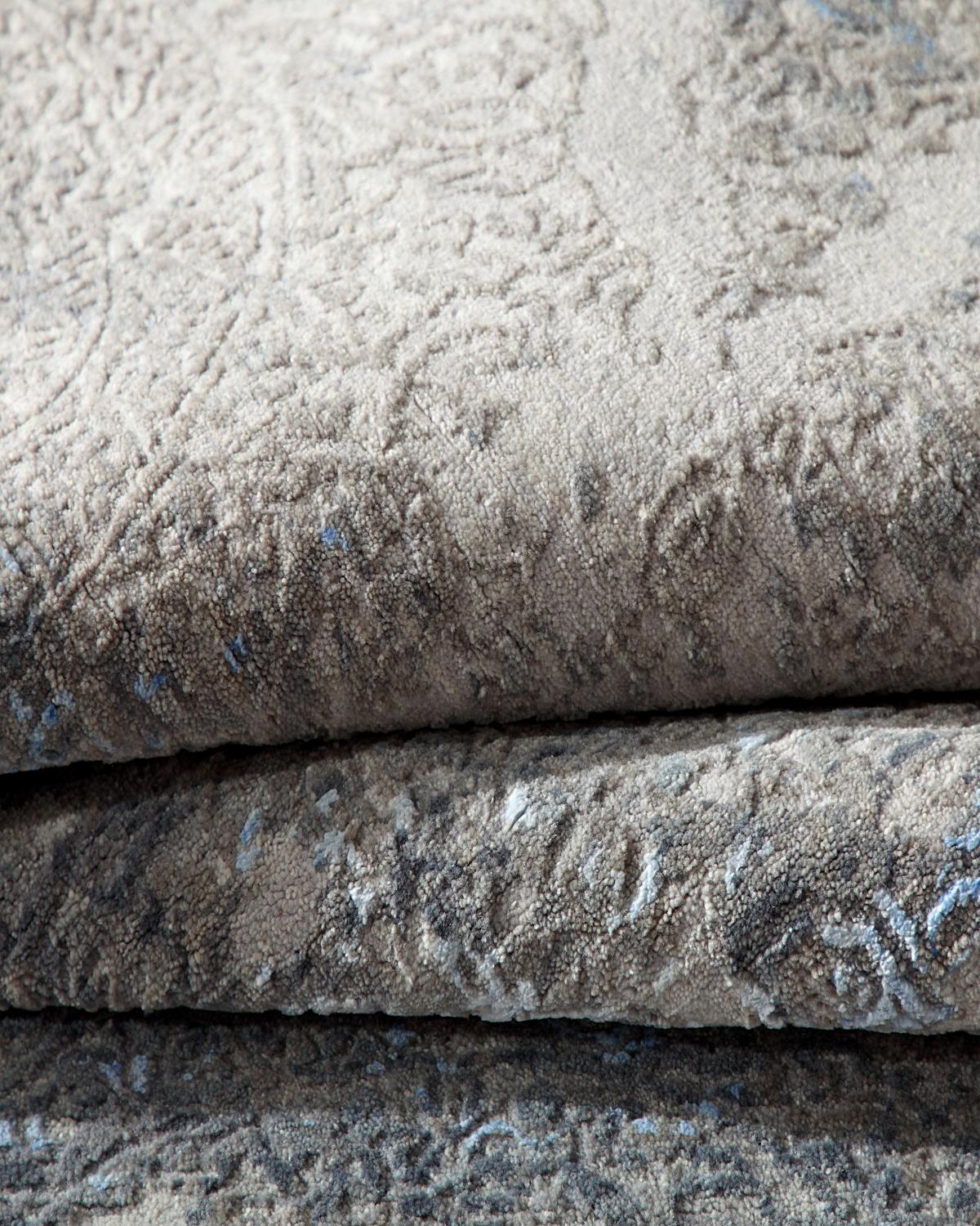 Contemporary One-of-a-Kind Modern Wool Viscose Blend Handmade Area Rug, Slate, 7' 11 x 9' 11