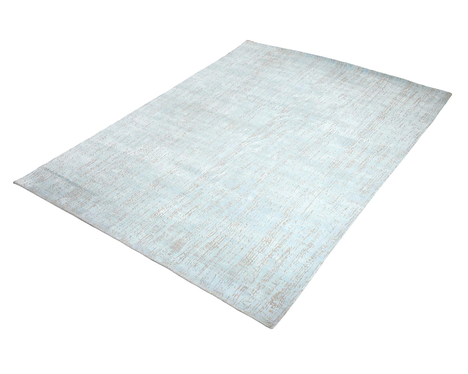 One-of-a-Kind Modern Wool Viscose Blend Hand-Knotted Area Rug, Blue, 7'11 x 10'1 3