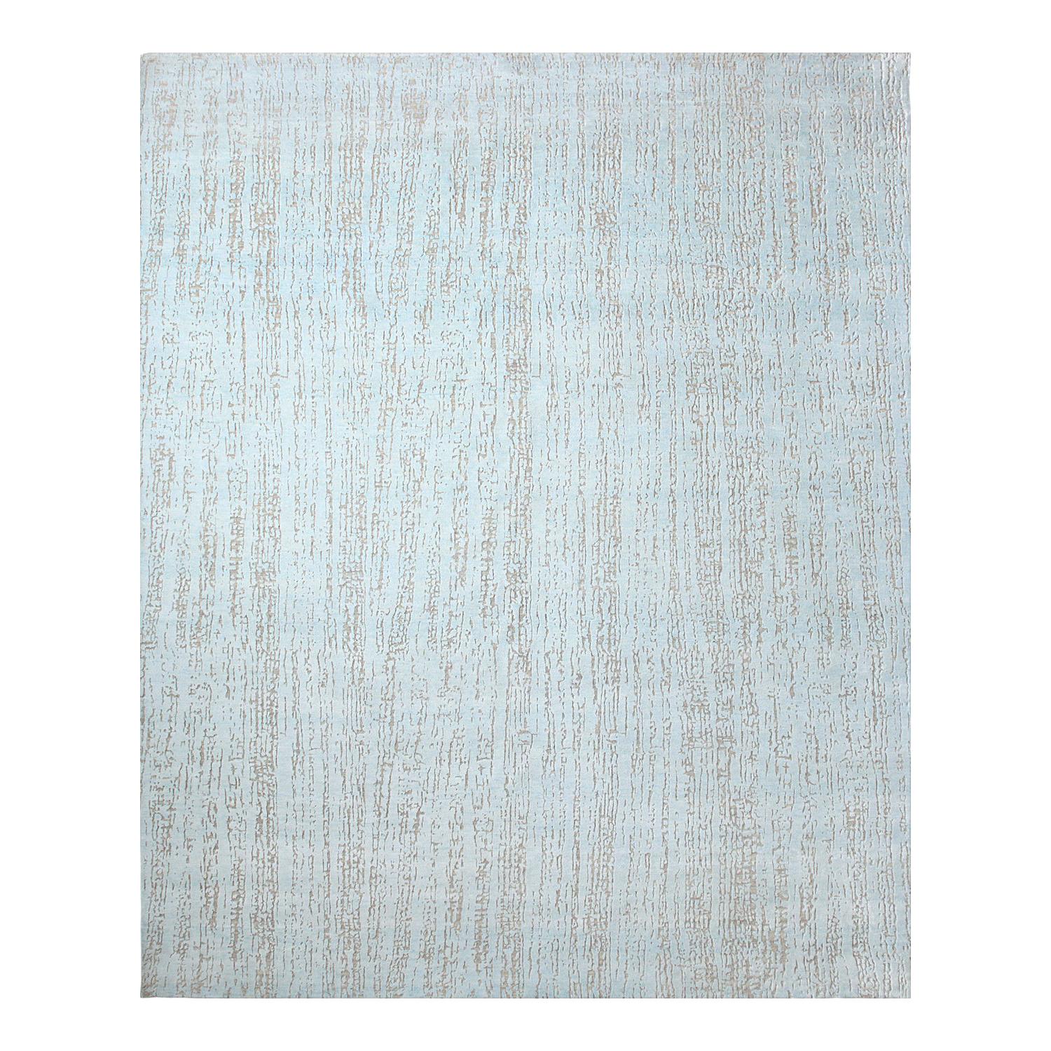 One-of-a-Kind Modern Wool Viscose Blend Hand-Knotted Area Rug, Blue, 7'11 x 10'1