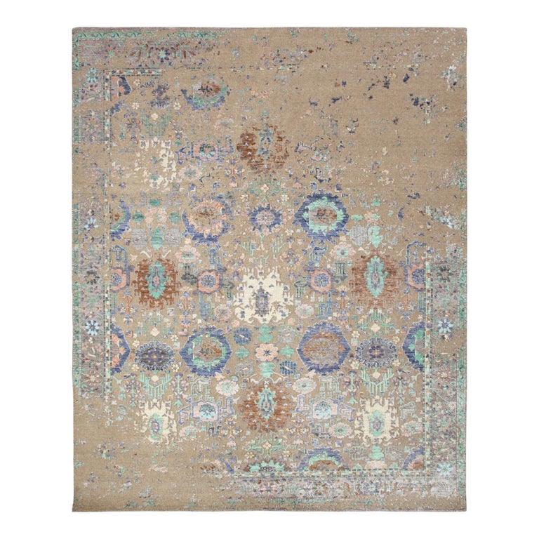 OneofaKind Modern Wool Viscose Blend HandKnotted Area Rug, Tan, 7