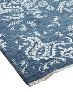 One-of-a-Kind Modern Wool Viscose Blend Hand-Knotted Area Rug, Denim, 8 x 10' 1