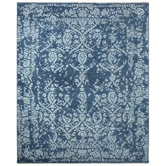 One-of-a-Kind Modern Wool Viscose Blend Hand-Knotted Area Rug, Denim, 8 x 10
 1