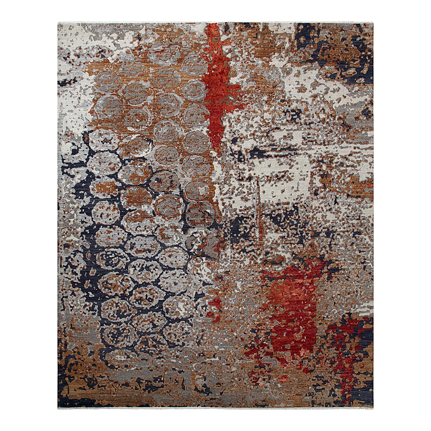 Transitional Hand Knotted Area Rug in Gray Wool and Viscose Blend