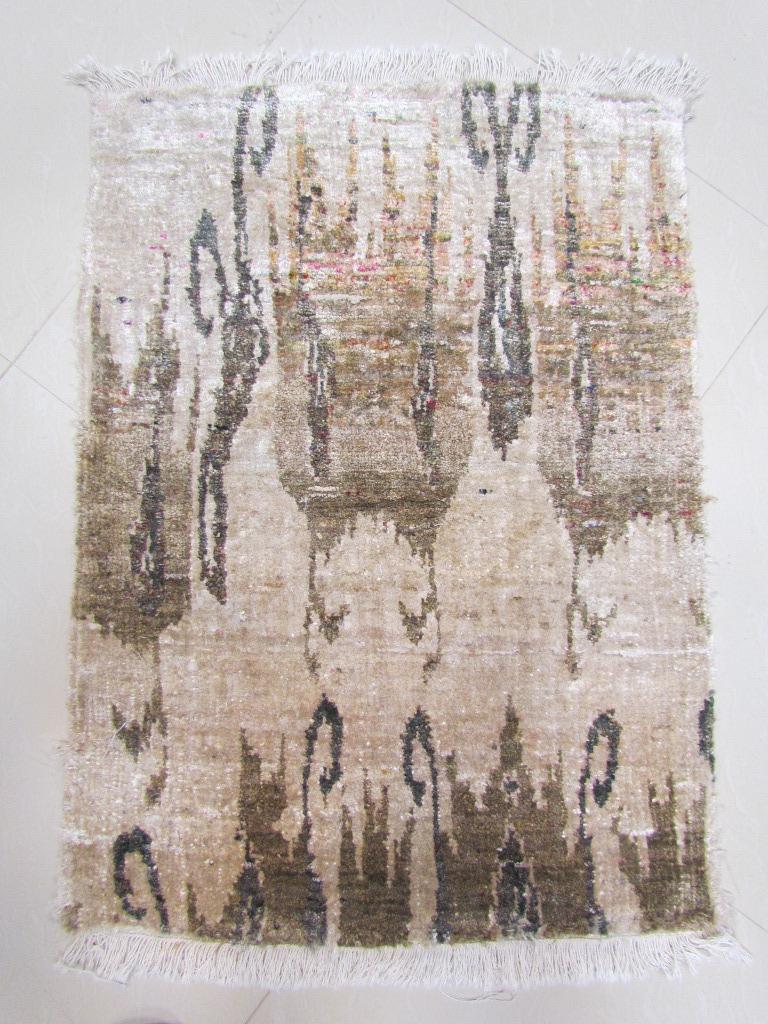 Organic Modern Contemporary Beige Camel Tan Hand Knotted Natural Silk Rug  For Sale