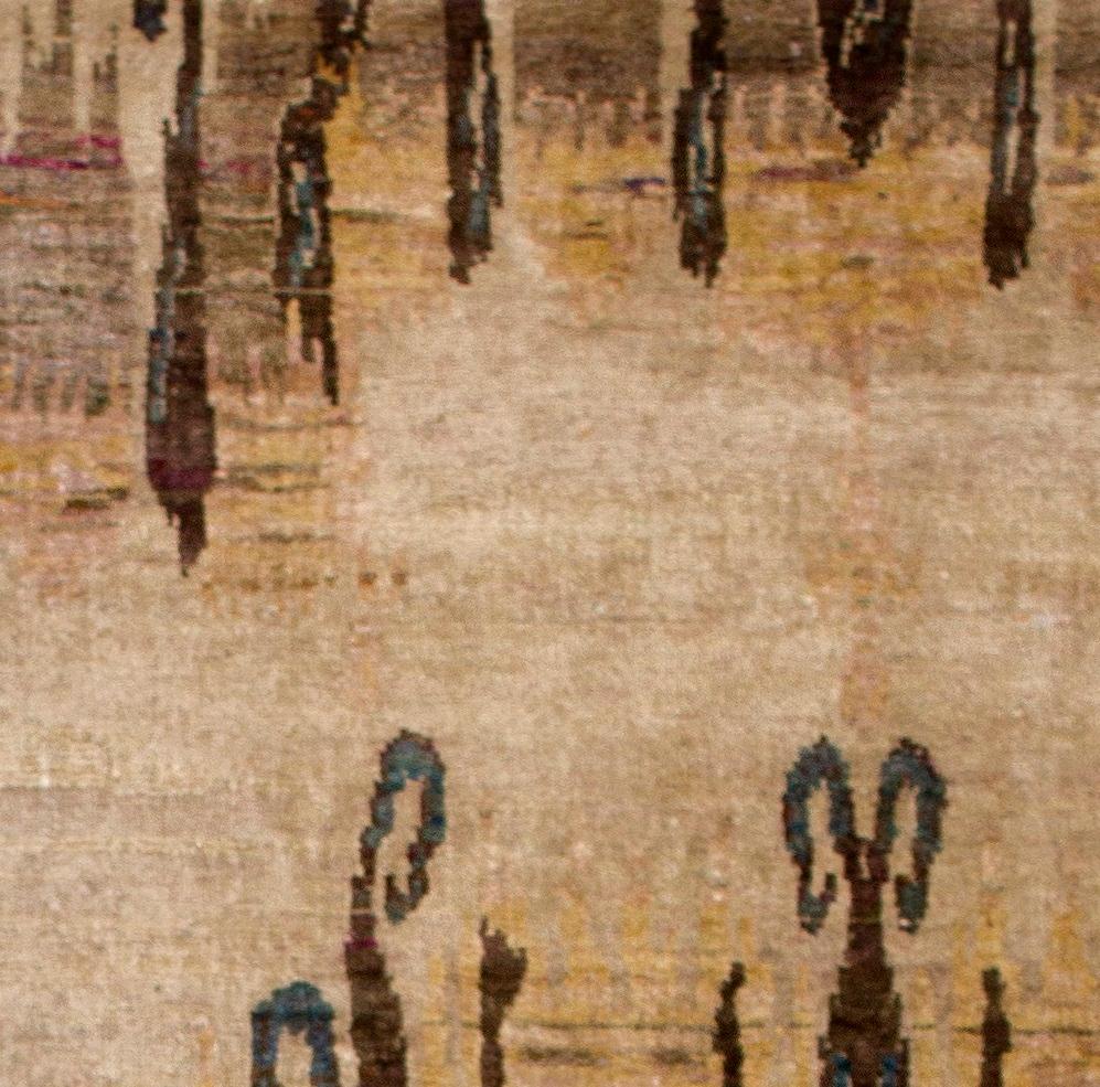 Hand-Knotted Contemporary Beige Camel Tan Hand Knotted Natural Silk Rug For Sale