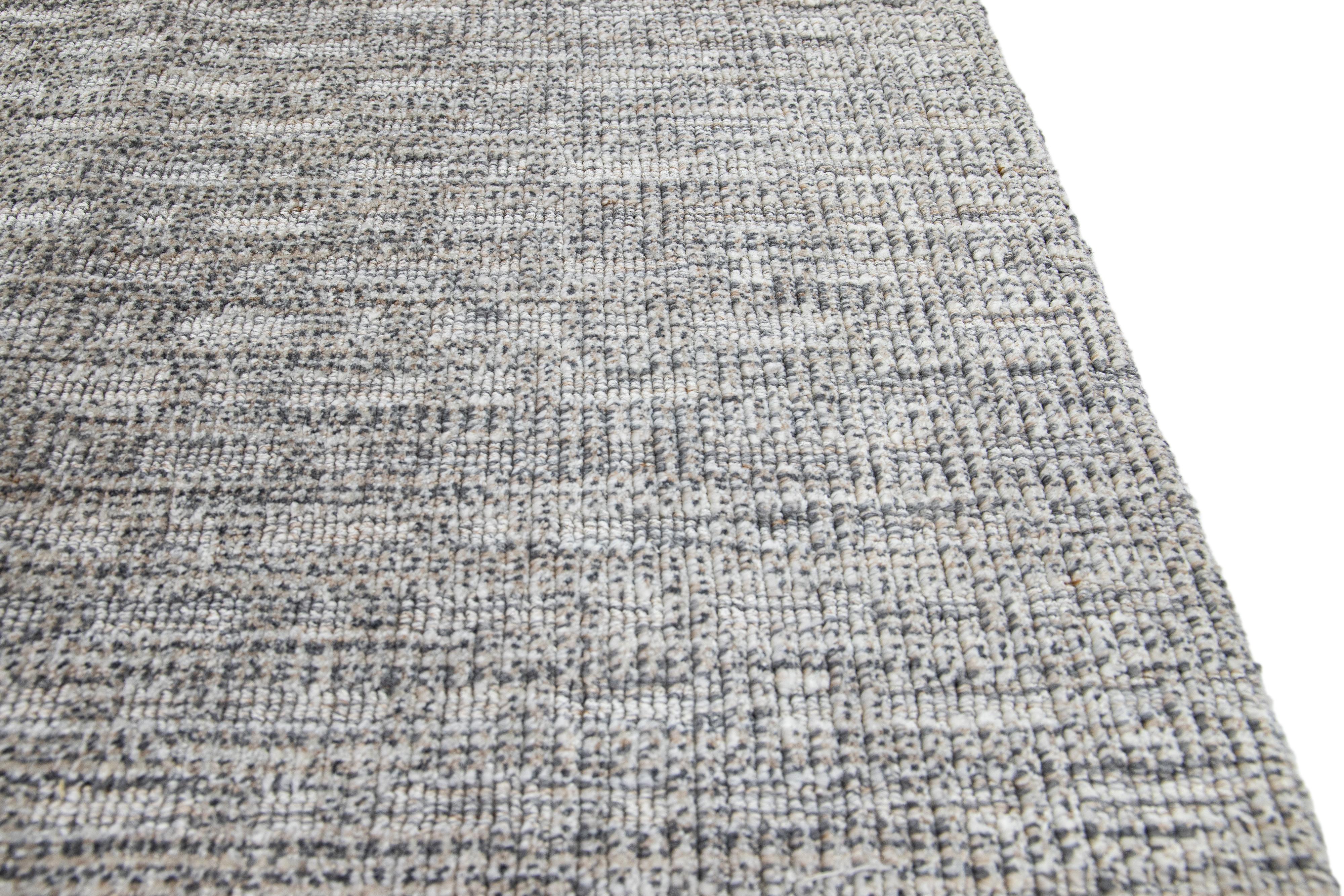 Modern Transitional Handmade Custom Light Gray Wool Rug For Sale
