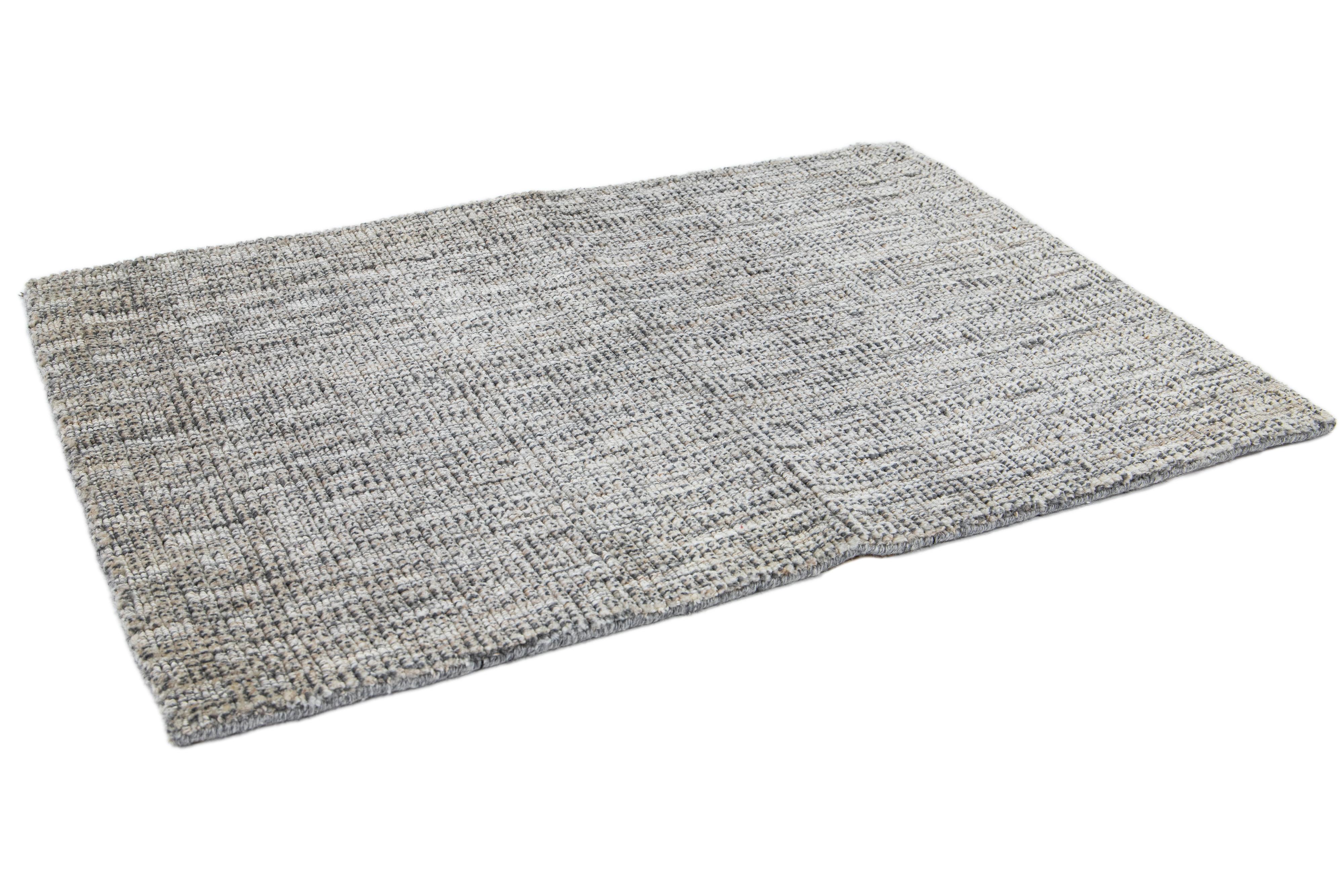 Indian Transitional Handmade Custom Light Gray Wool Rug For Sale