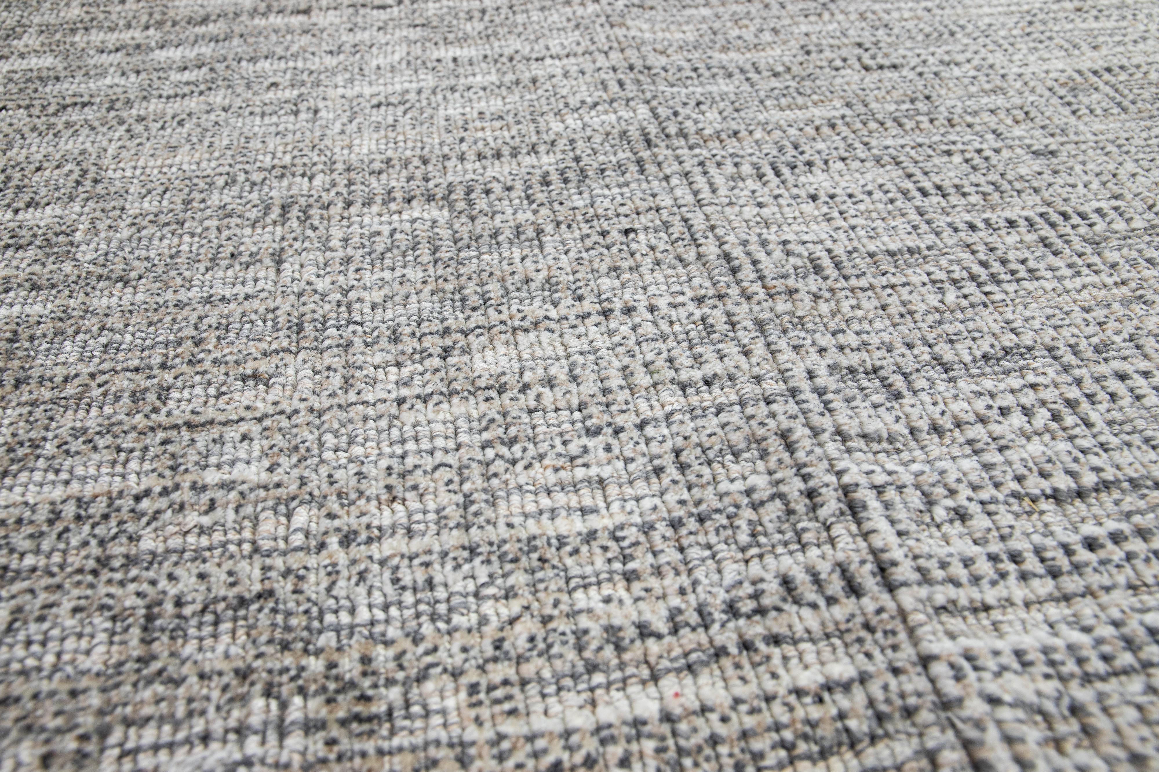 Hand-Knotted Transitional Handmade Custom Light Gray Wool Rug For Sale