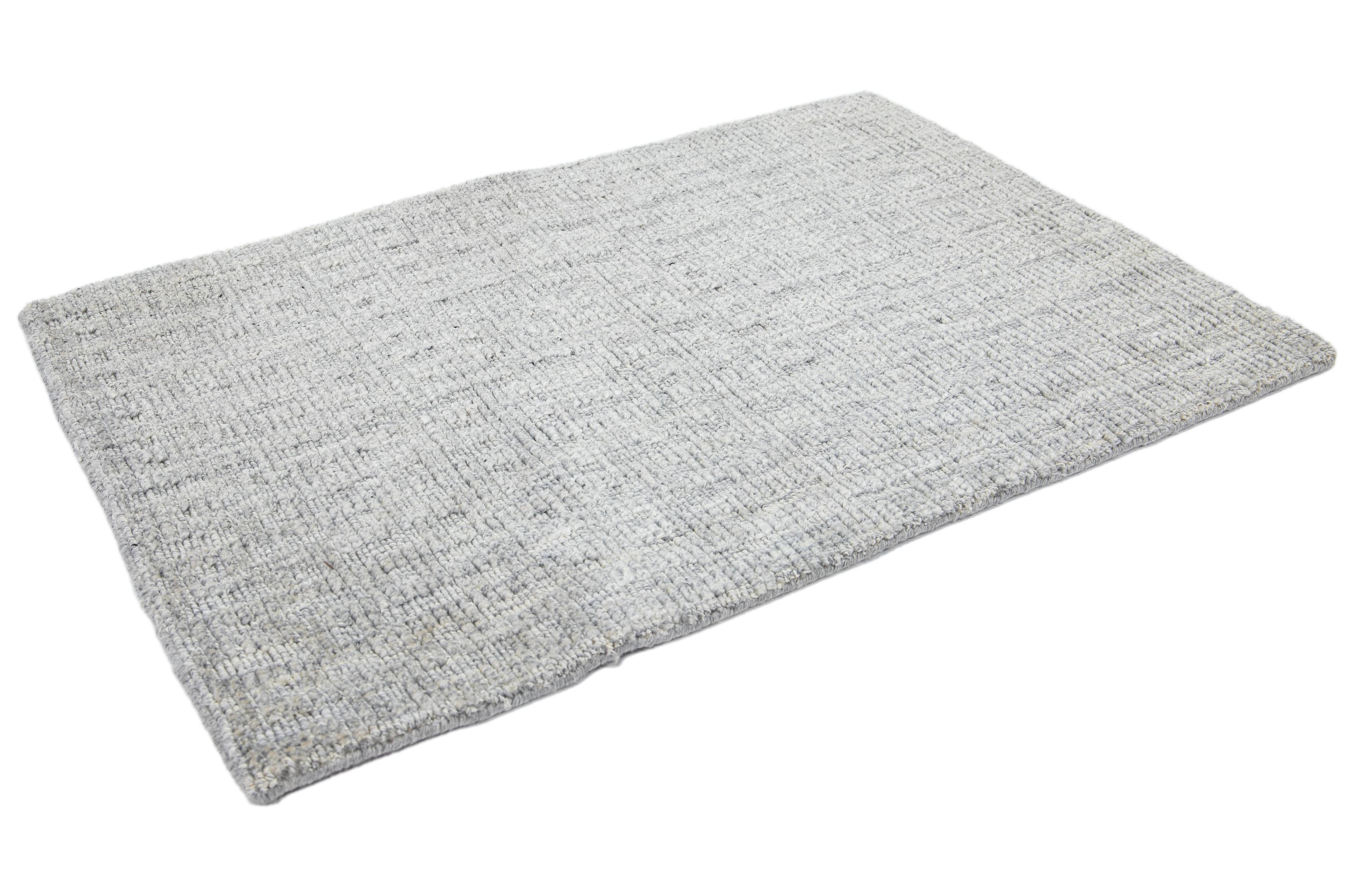 Indian Transitional Handmade Light Gray Custom Wool Rug For Sale