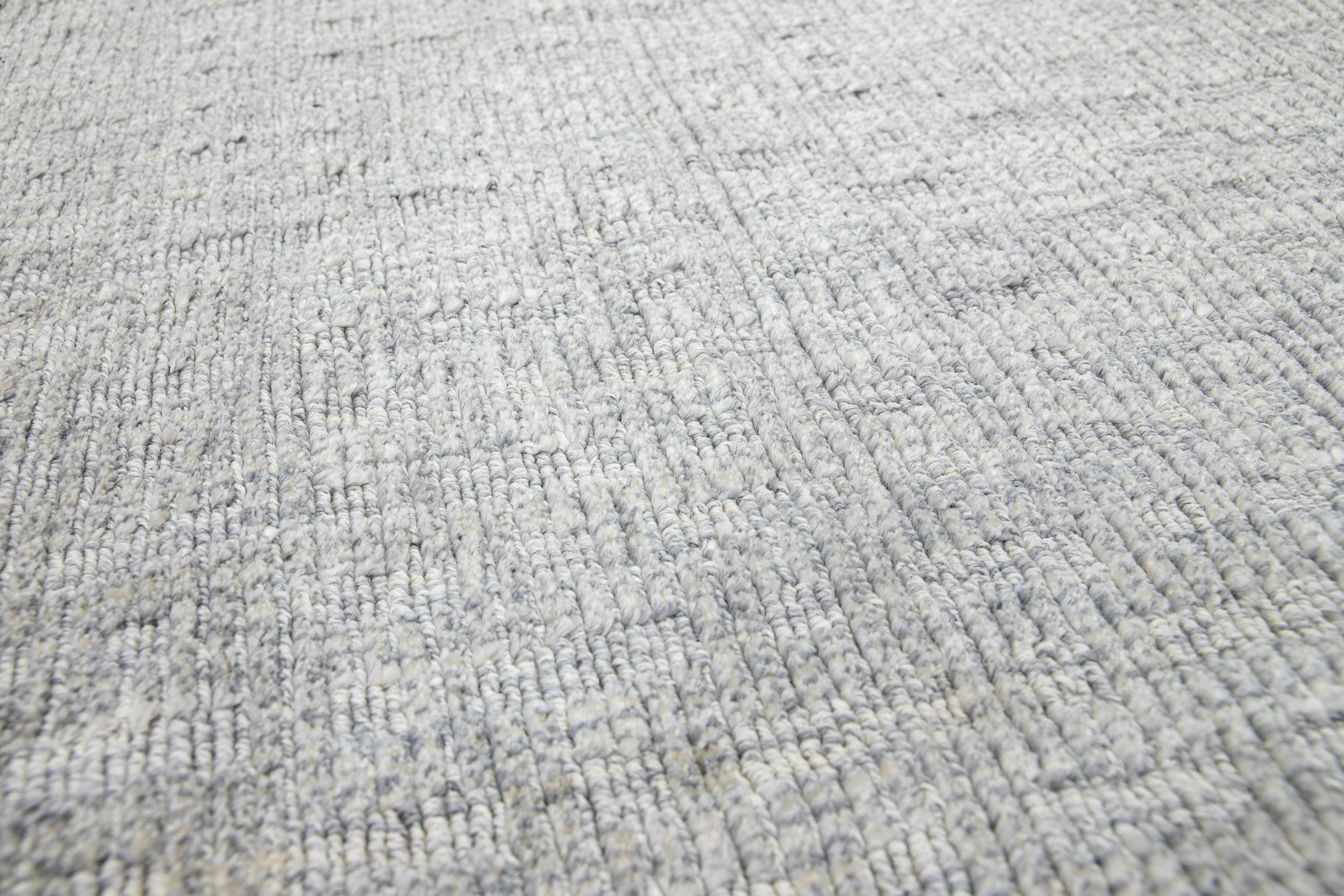 Hand-Knotted Transitional Handmade Light Gray Custom Wool Rug For Sale