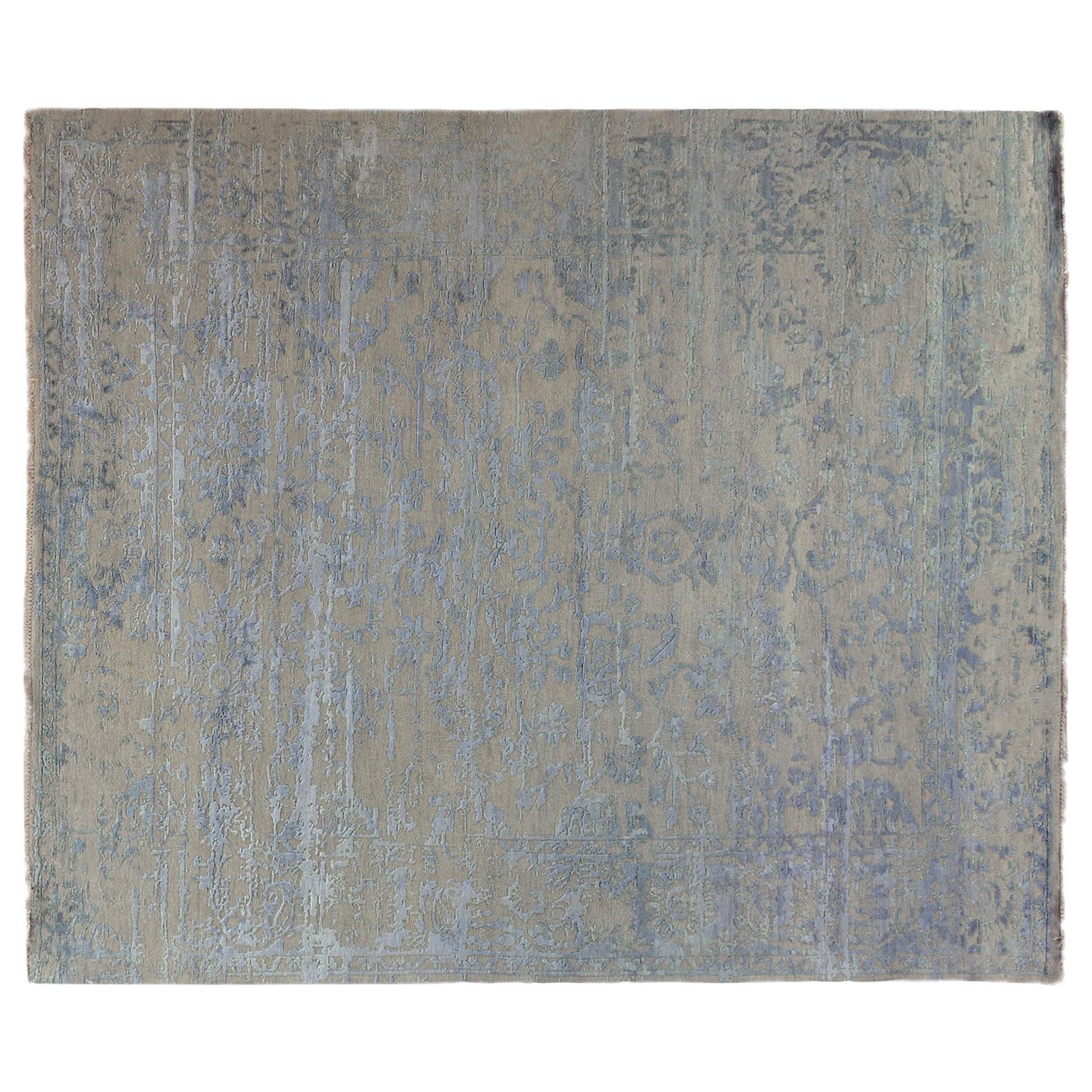 Transitional High Low Beige and Silver Area Rug For Sale