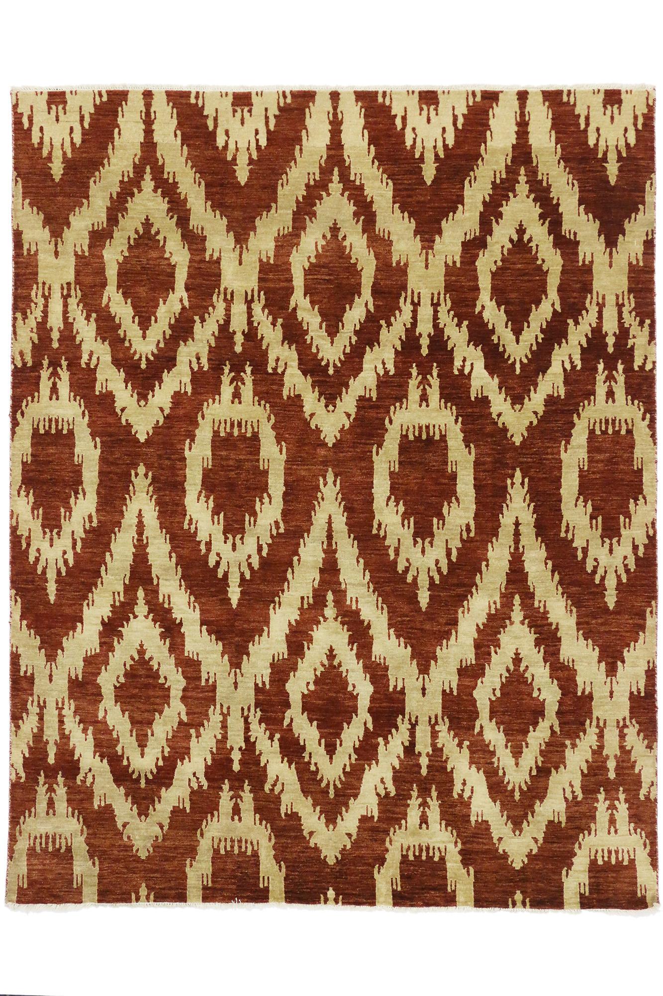 Indian Transitional Ikat Area Rug, Classic Elegance Meets Modern Rustic For Sale