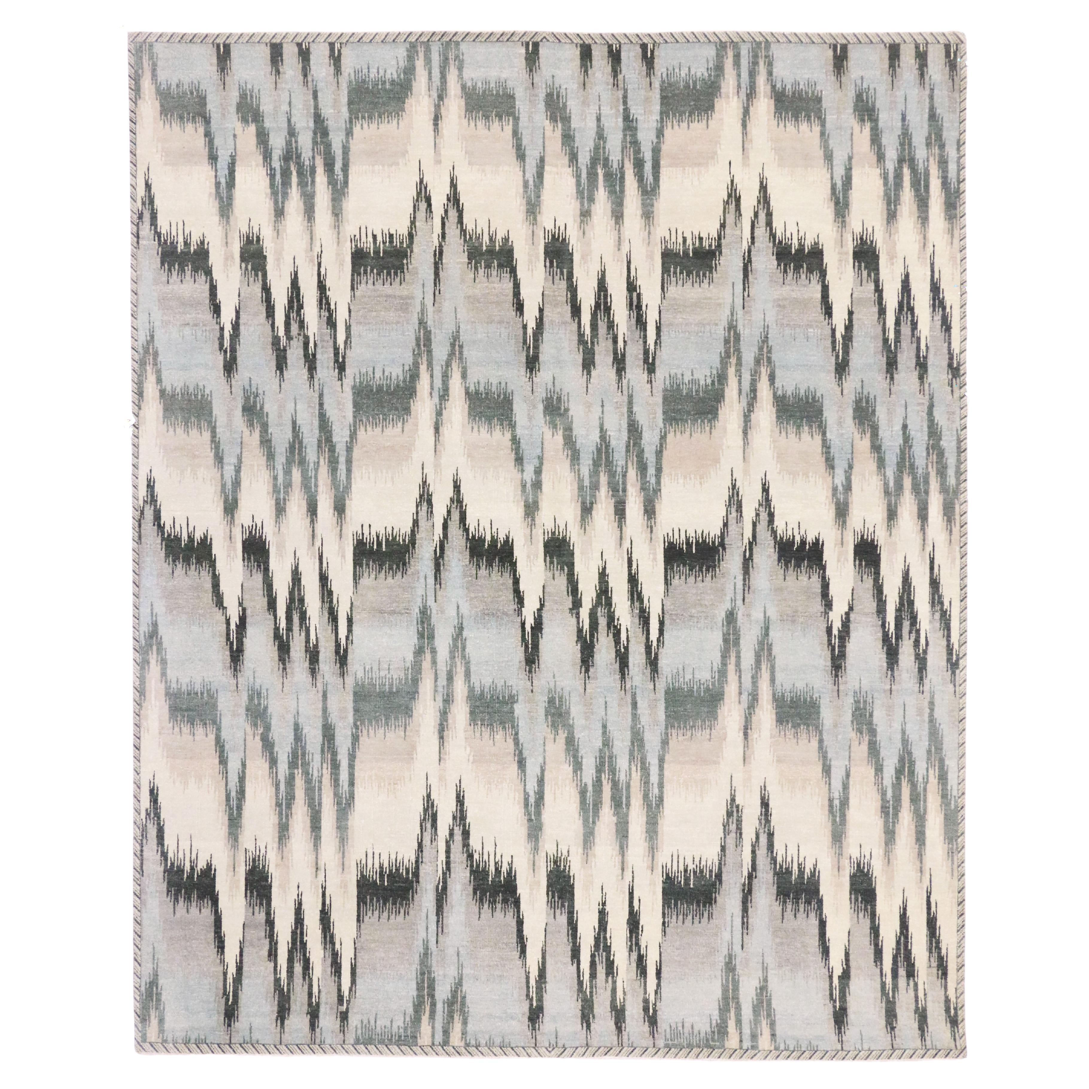 Transitional Ikat Area Rug, Modern Elegance Meets Abstract Expressionism For Sale