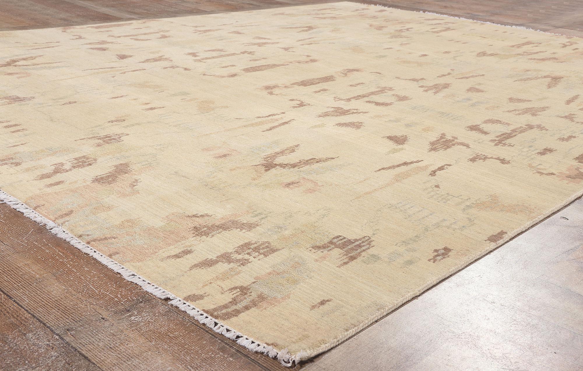 Contemporary New Transitional Ikat Rug, Earth-Tone Elegance Meets Subtle Sophistication For Sale