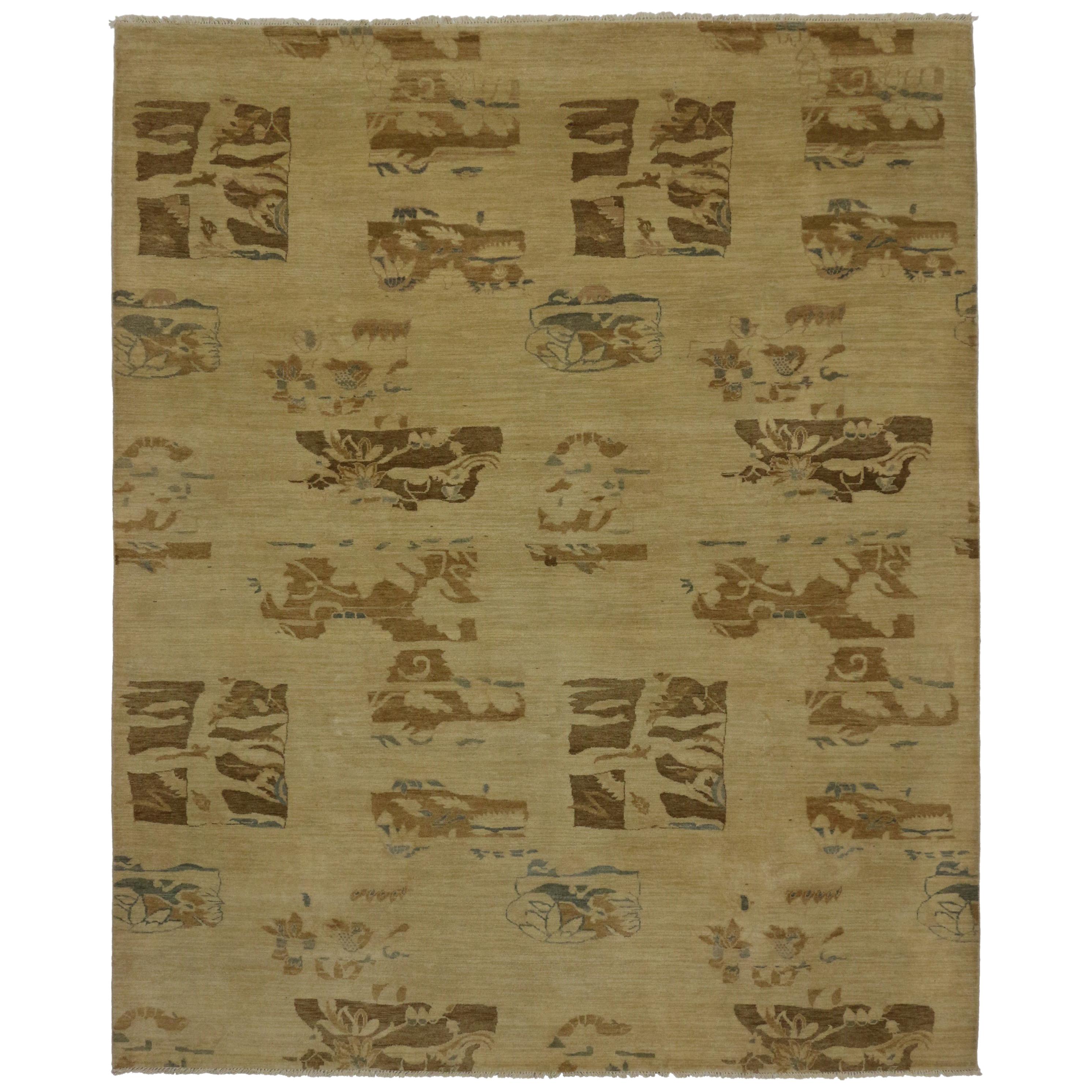 Transitional Indian Aubusson Style Rug with Warm, Neutral Colors For
