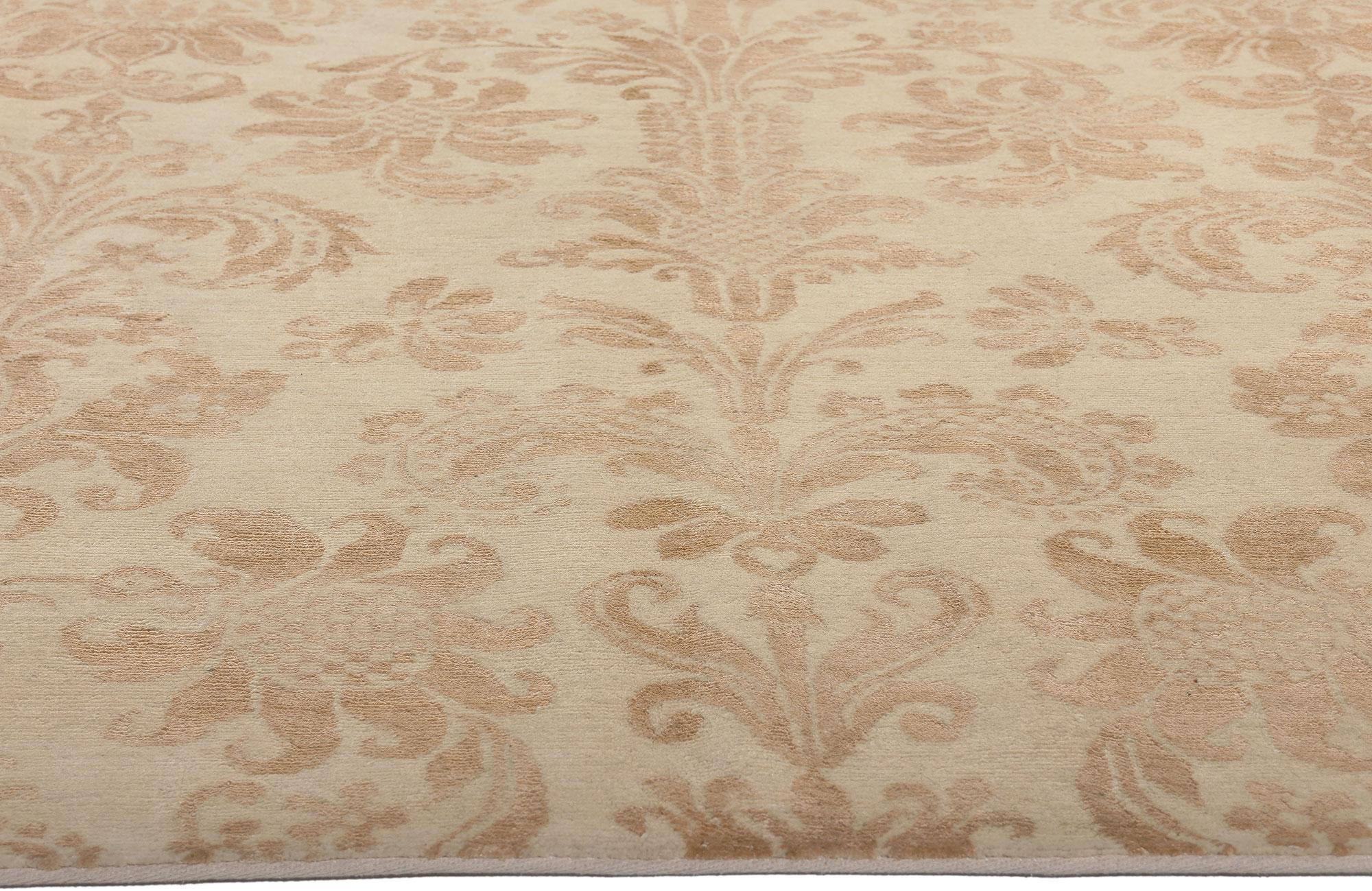 Hand-Knotted Transitional Damask Rug, Stately Decadence Meets Welcomed Informality For Sale