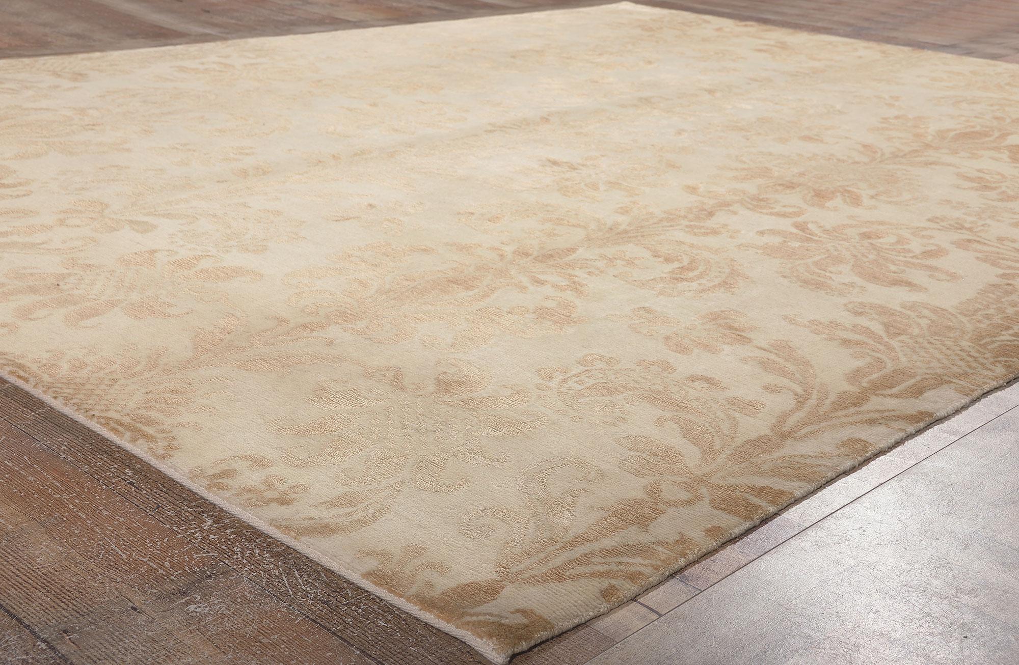 Contemporary Transitional Damask Rug, Stately Decadence Meets Welcomed Informality For Sale