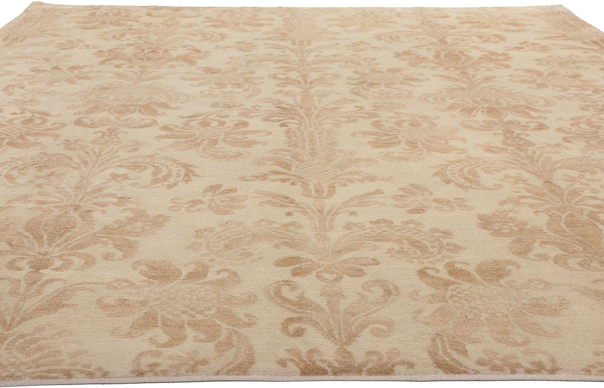 Aubusson Transitional Damask Rug, Stately Decadence Meets Welcomed Informality For Sale