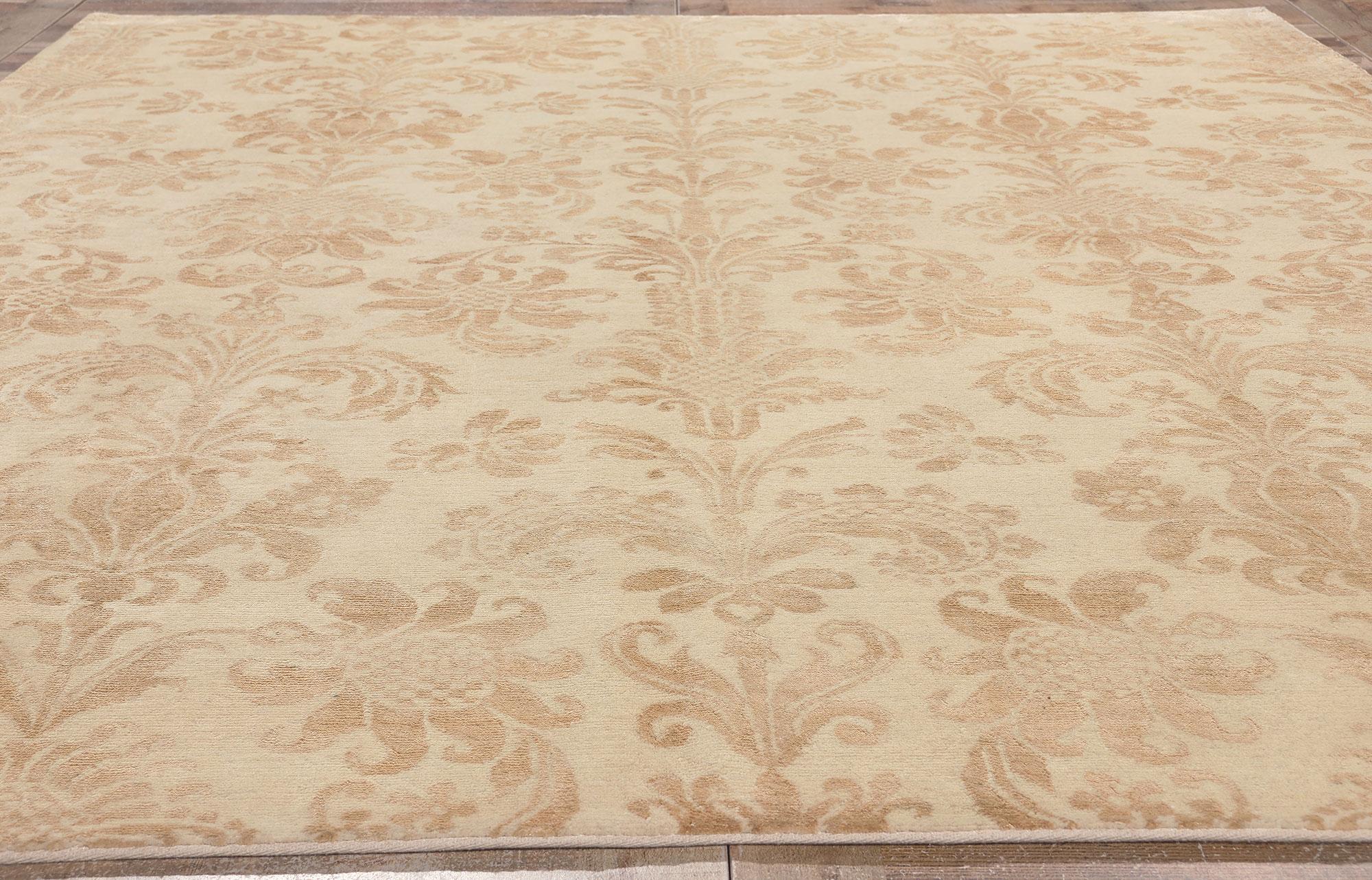 Wool Transitional Damask Rug, Stately Decadence Meets Welcomed Informality For Sale