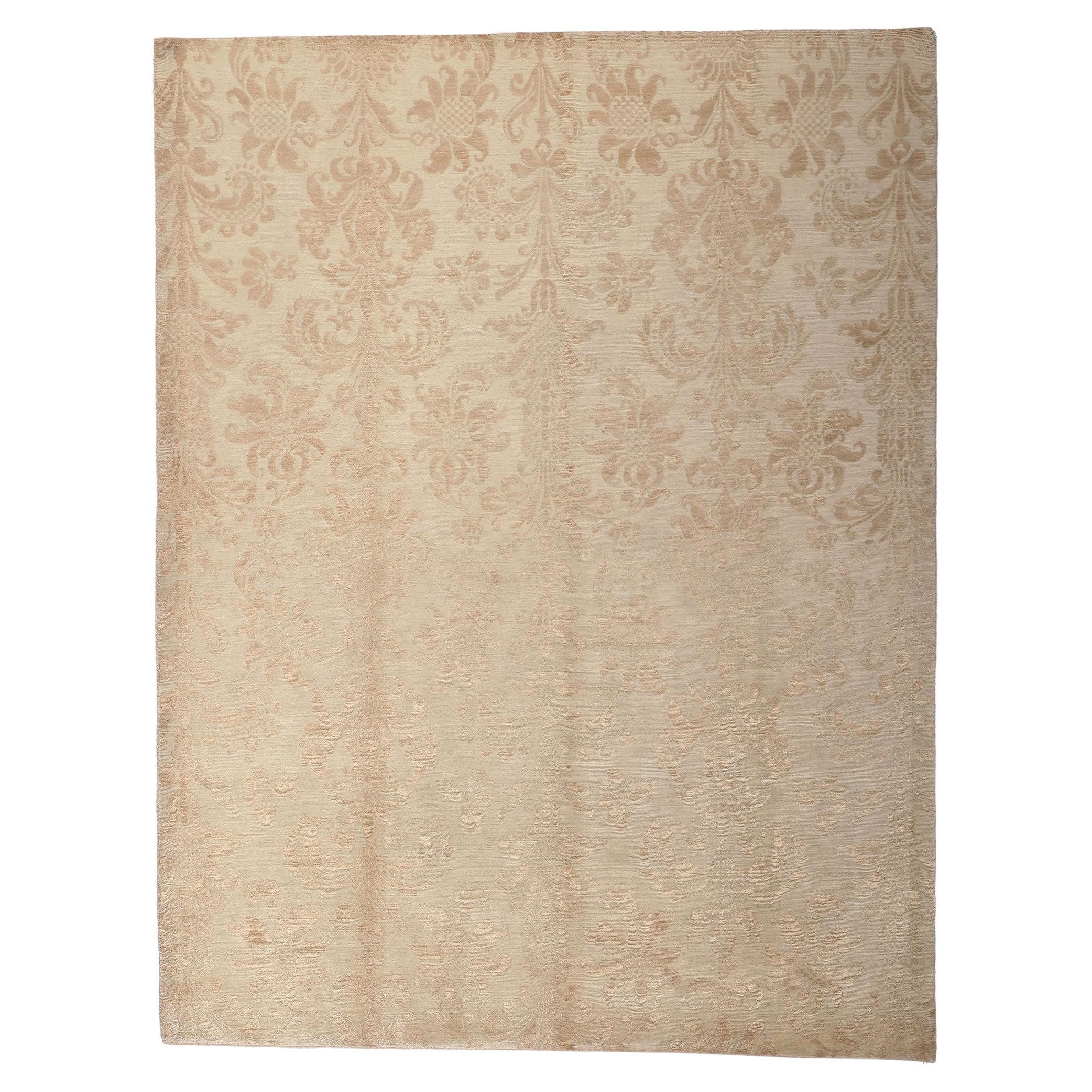 Transitional Damask Rug, Stately Decadence Meets Welcomed Informality For Sale