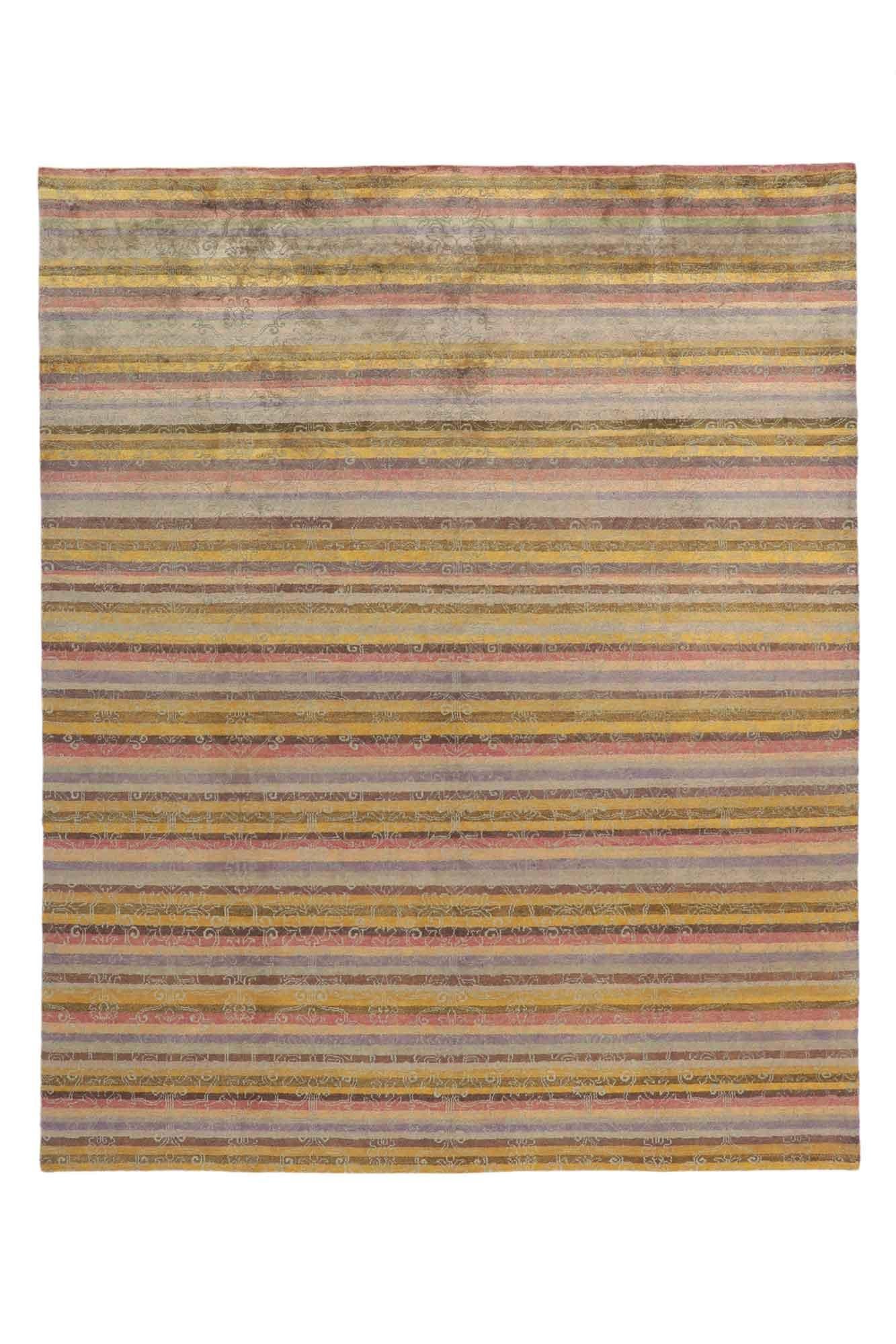 Wool Transitional Indian Striped Area Rug, Classic Elegance Meets Bucolic Charm For Sale