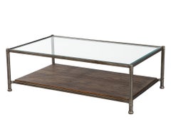 Table basse industrielle transitionnelle à 2 niveaux en métal avec base en Oak