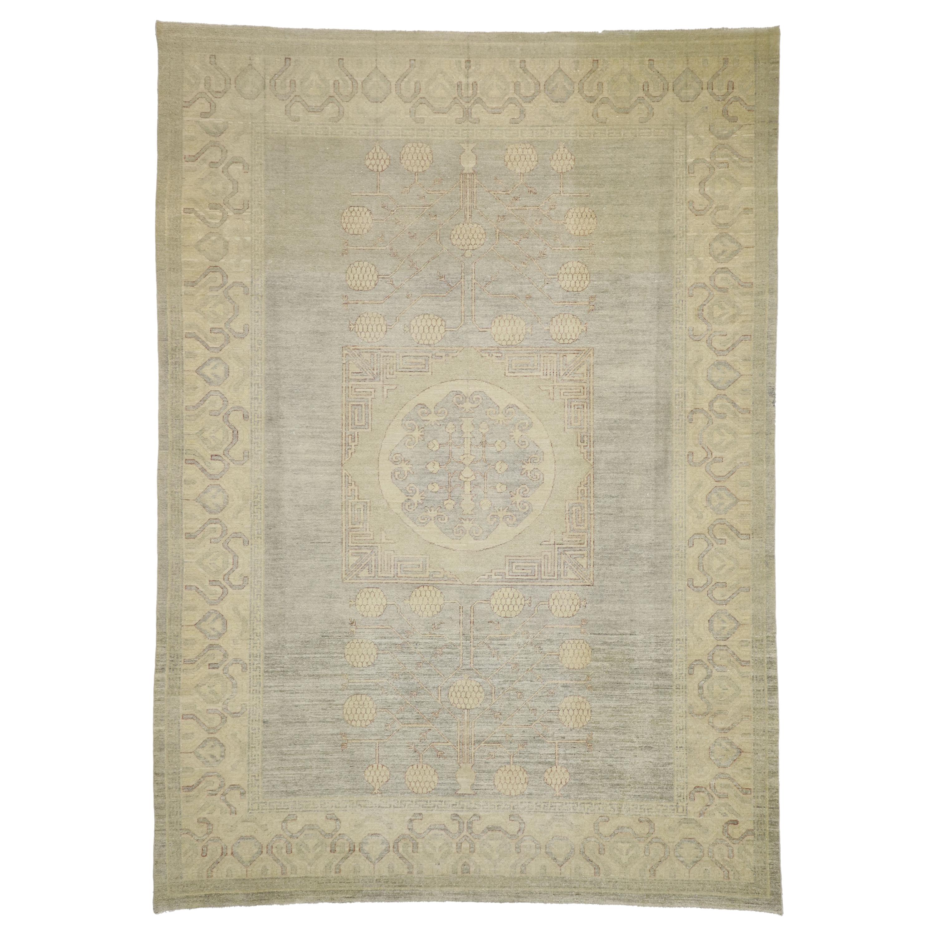 Transitional Khotan Style Area Rug with Pomegranate Design