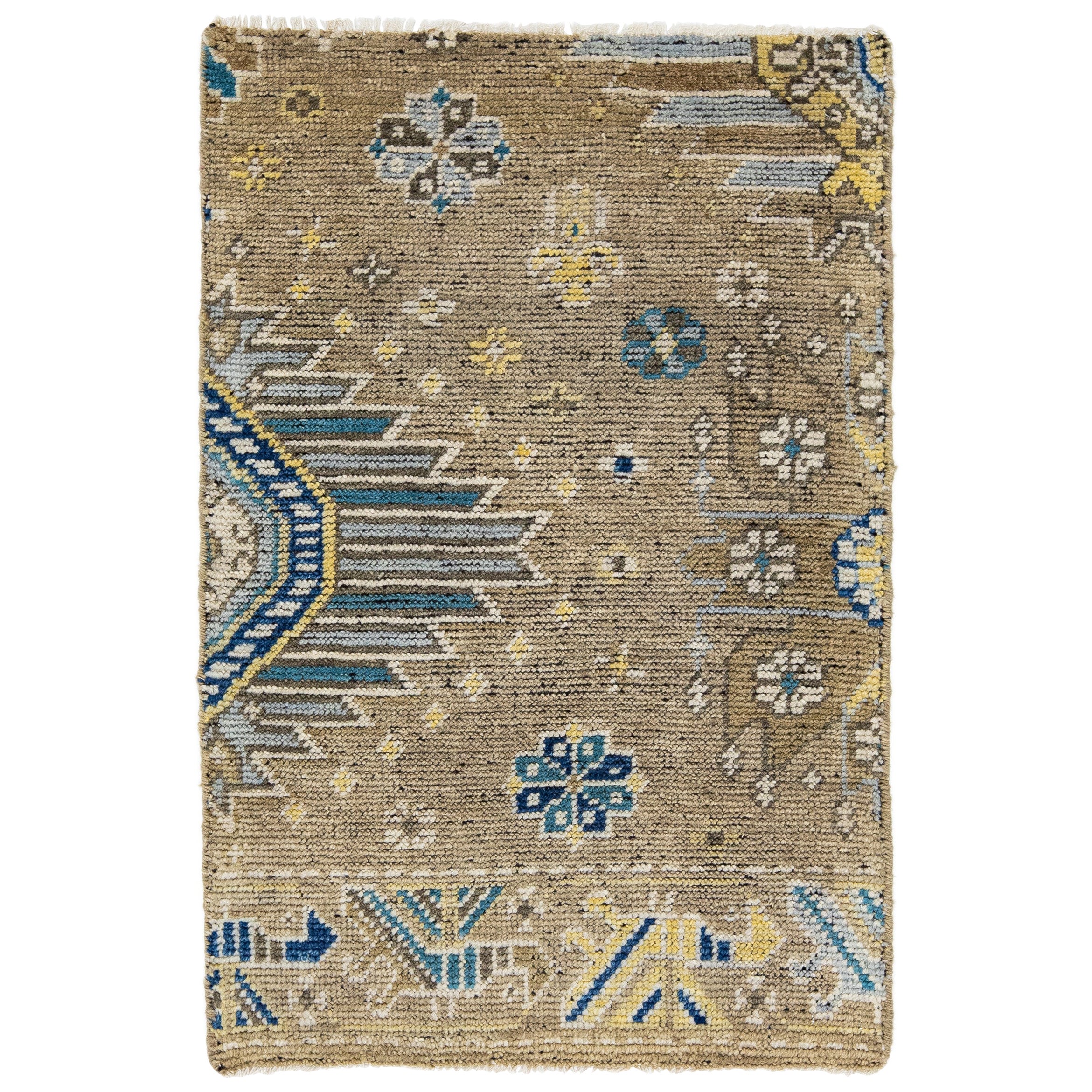 Übergangsteppich im Khotan-Stil Handgefertigt Brown Custom Wool Rug