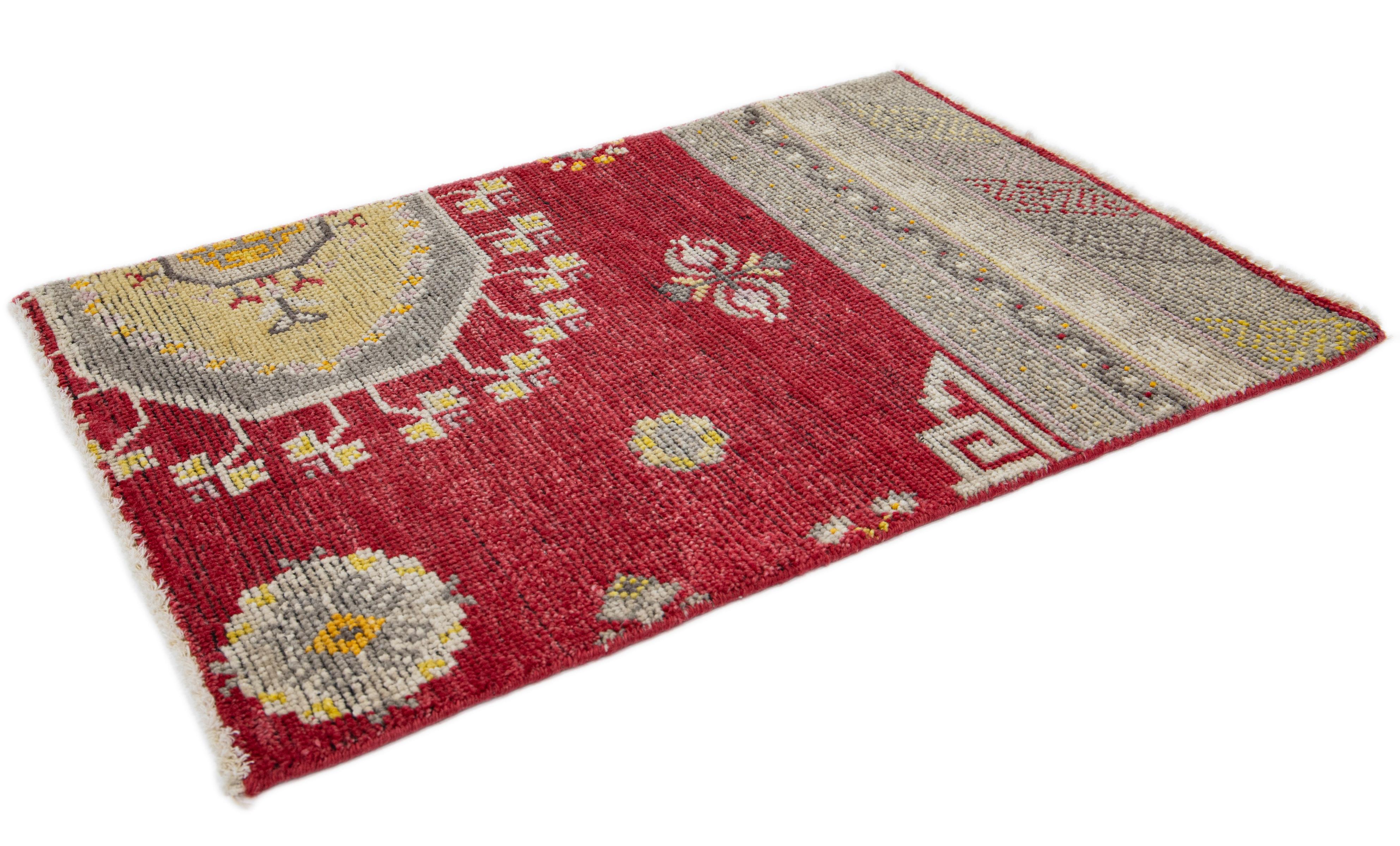 Turkish Transitional Khotan Style Handmade Red Custom Wool Rug For Sale
