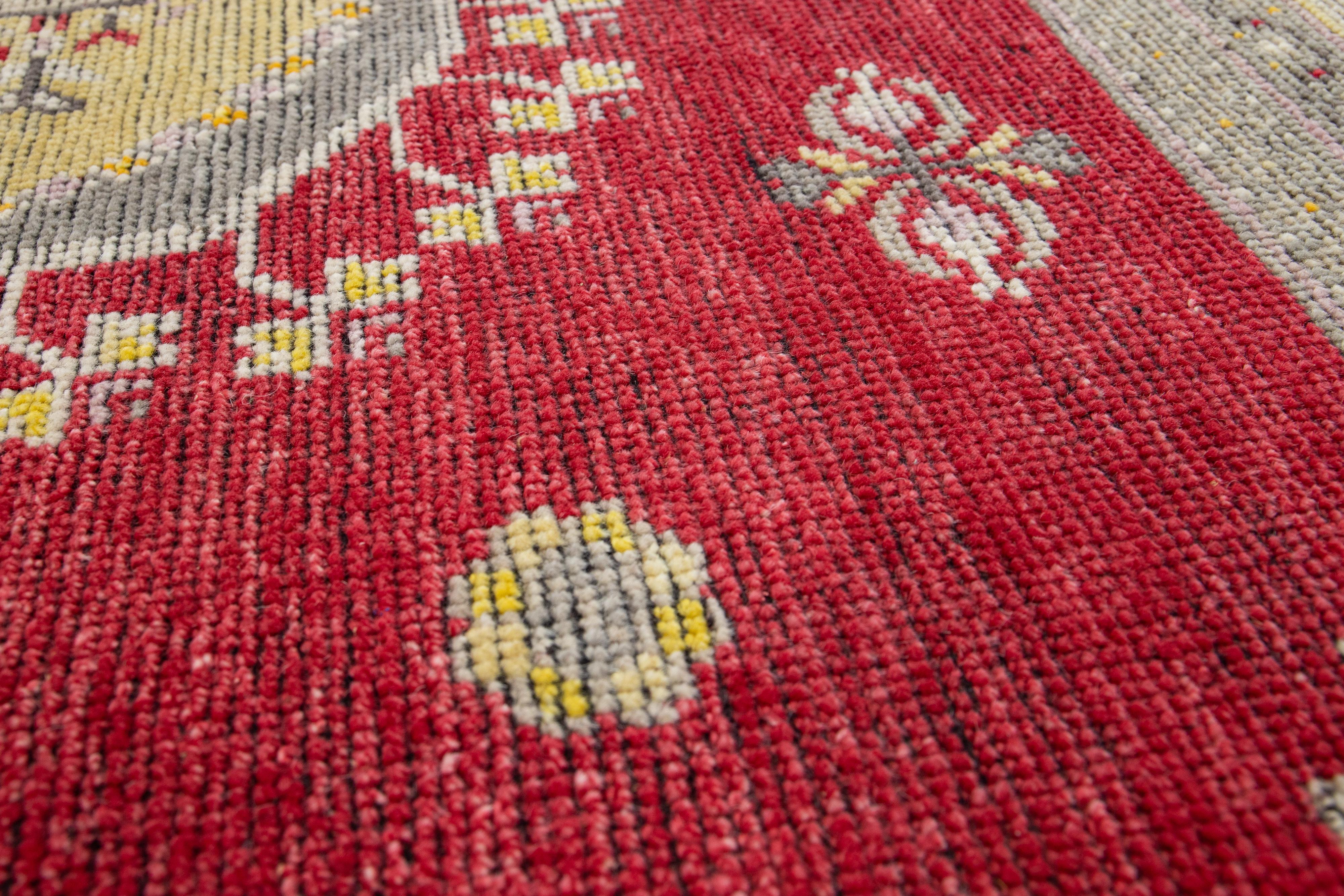 Hand-Knotted Transitional Khotan Style Handmade Red Custom Wool Rug For Sale