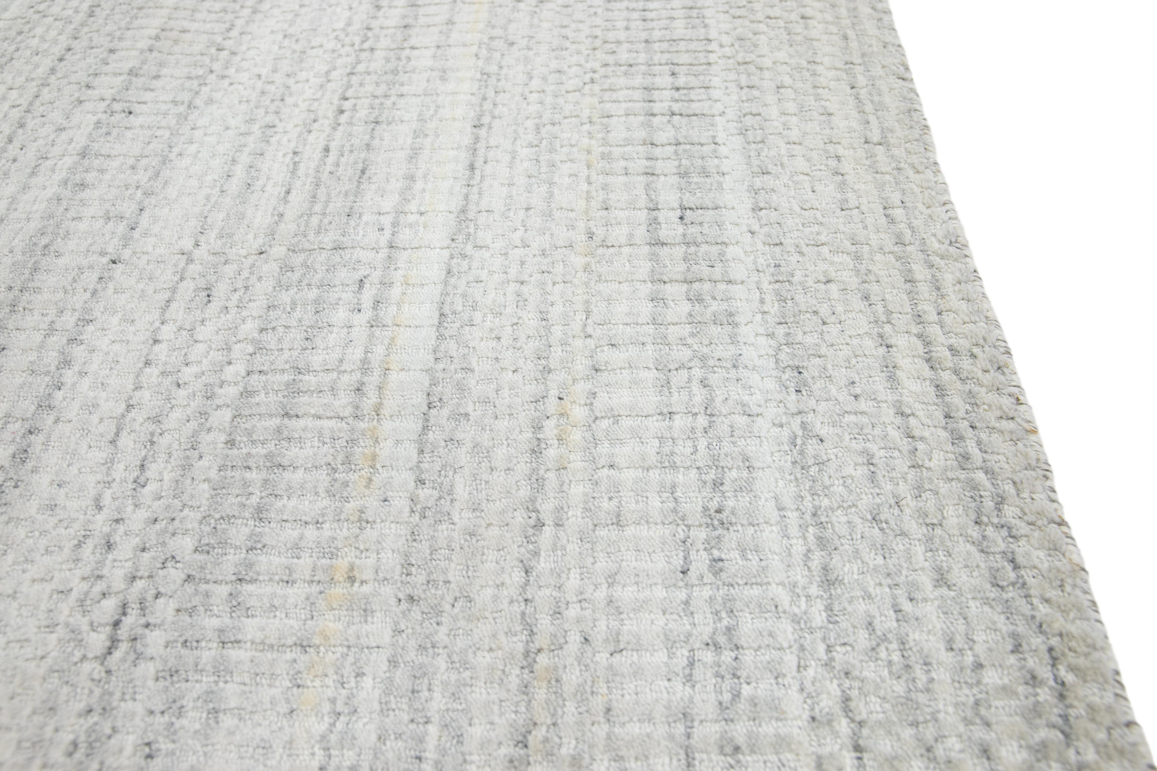 Modern Transitional Light Gray Handmade Custom Wool Rug For Sale