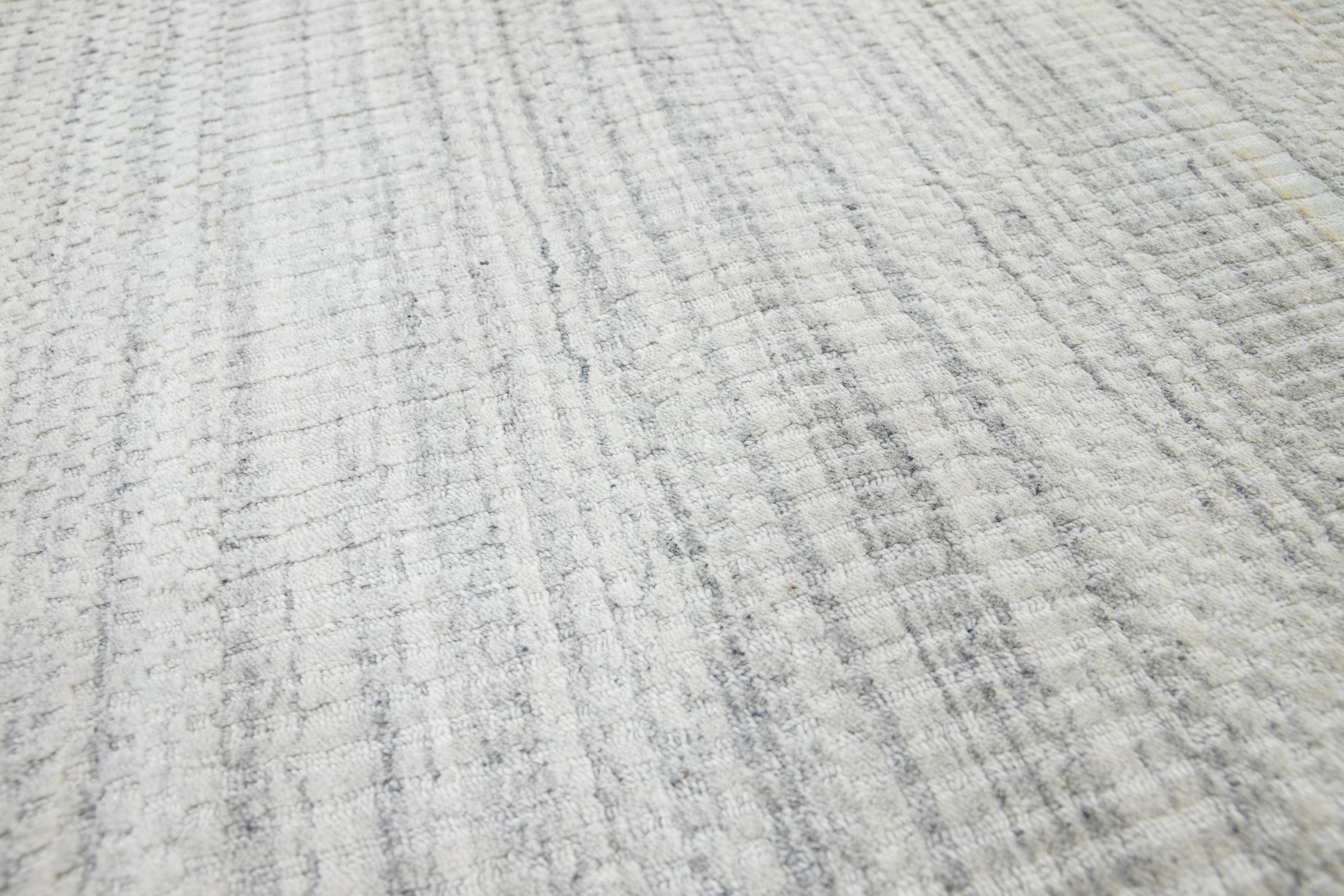 Hand-Knotted Transitional Light Gray Handmade Custom Wool Rug For Sale