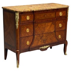 Transitional Louis XV, Marquetry, Mahogany, Bronze, Commode, 19th C.