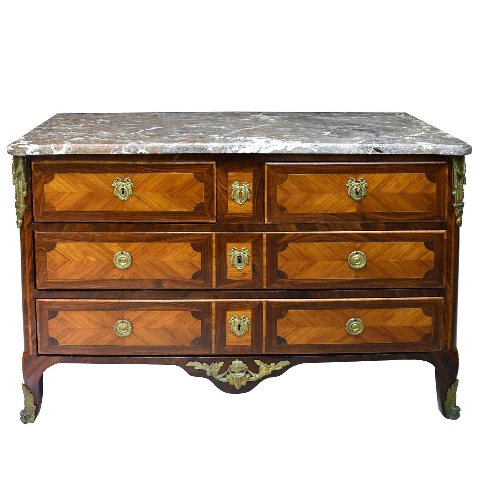French Transitional Louis XV/ XVI Chest of Drawers with Marble Top, France, circa 1775