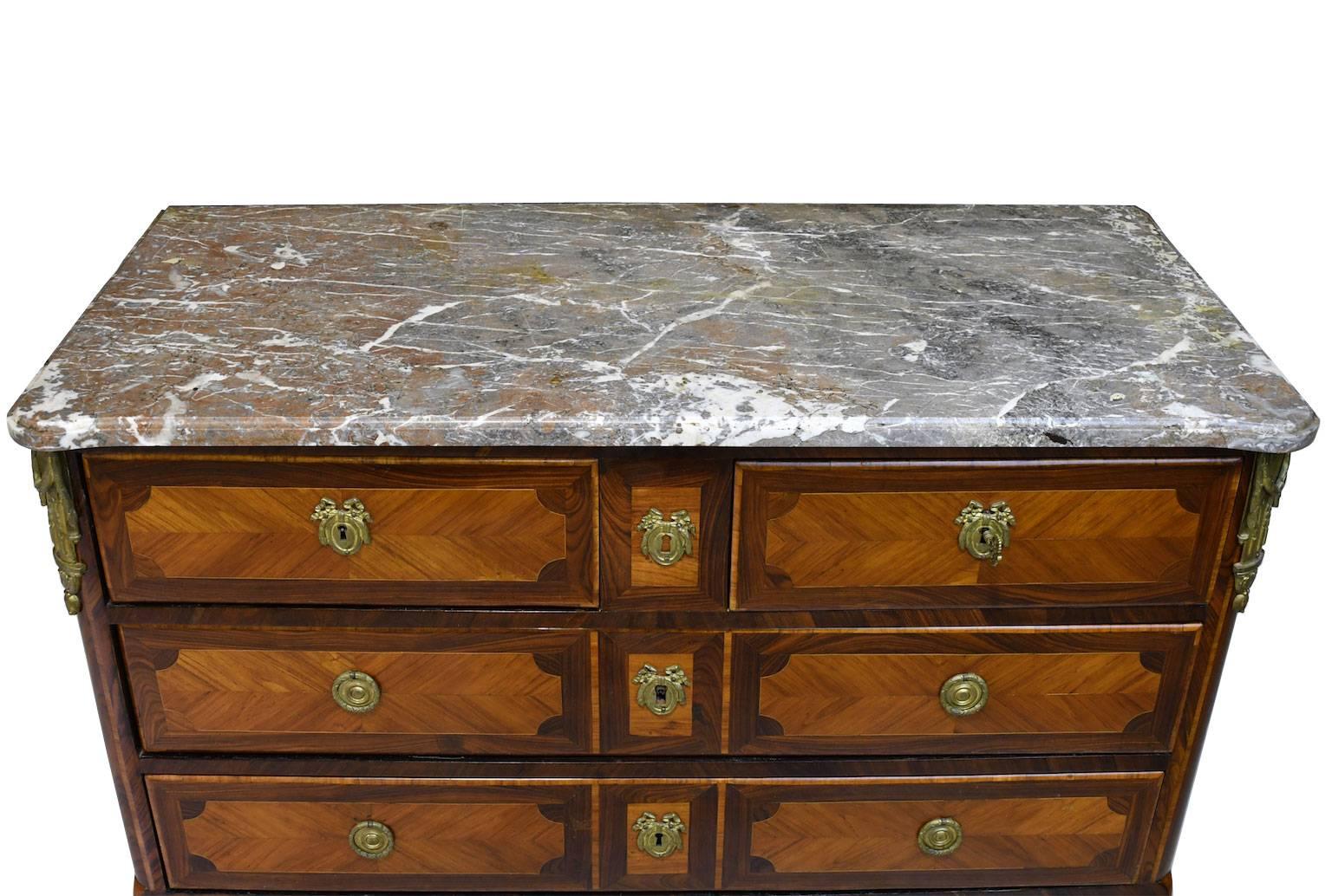 Cast Transitional Louis XV/ XVI Chest of Drawers with Marble Top, France, circa 1775