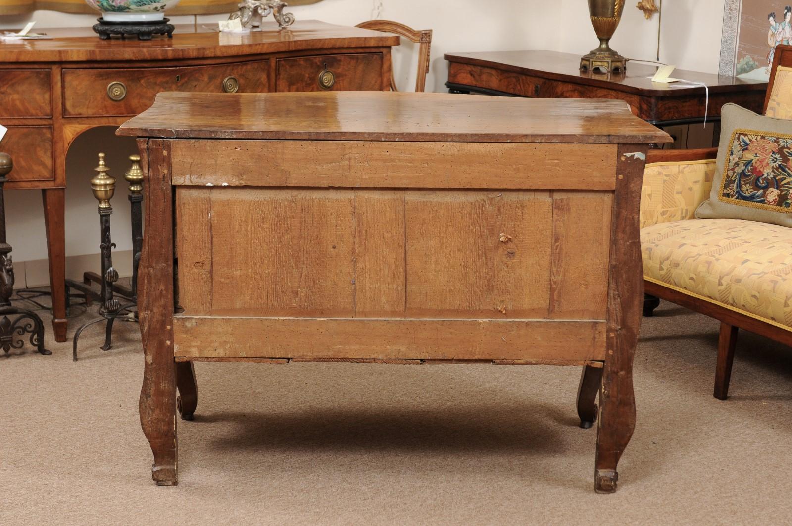 Transitional Louis XV/XVI Walnut Commode with Pierced Apron & Cabriole Legs For Sale 7