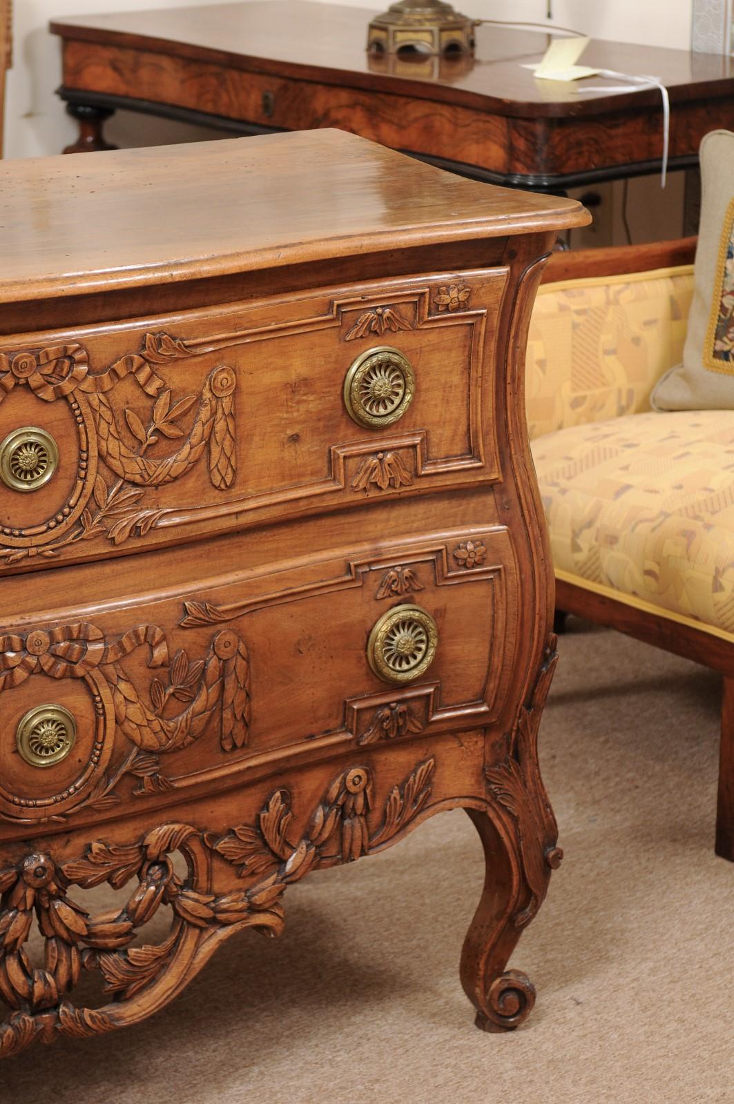 18th Century and Earlier Transitional Louis XV/XVI Walnut Commode with Pierced Apron & Cabriole Legs For Sale