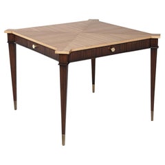 Transitional Mahogany Games Table with Two-Tone Finish and Brass Accents