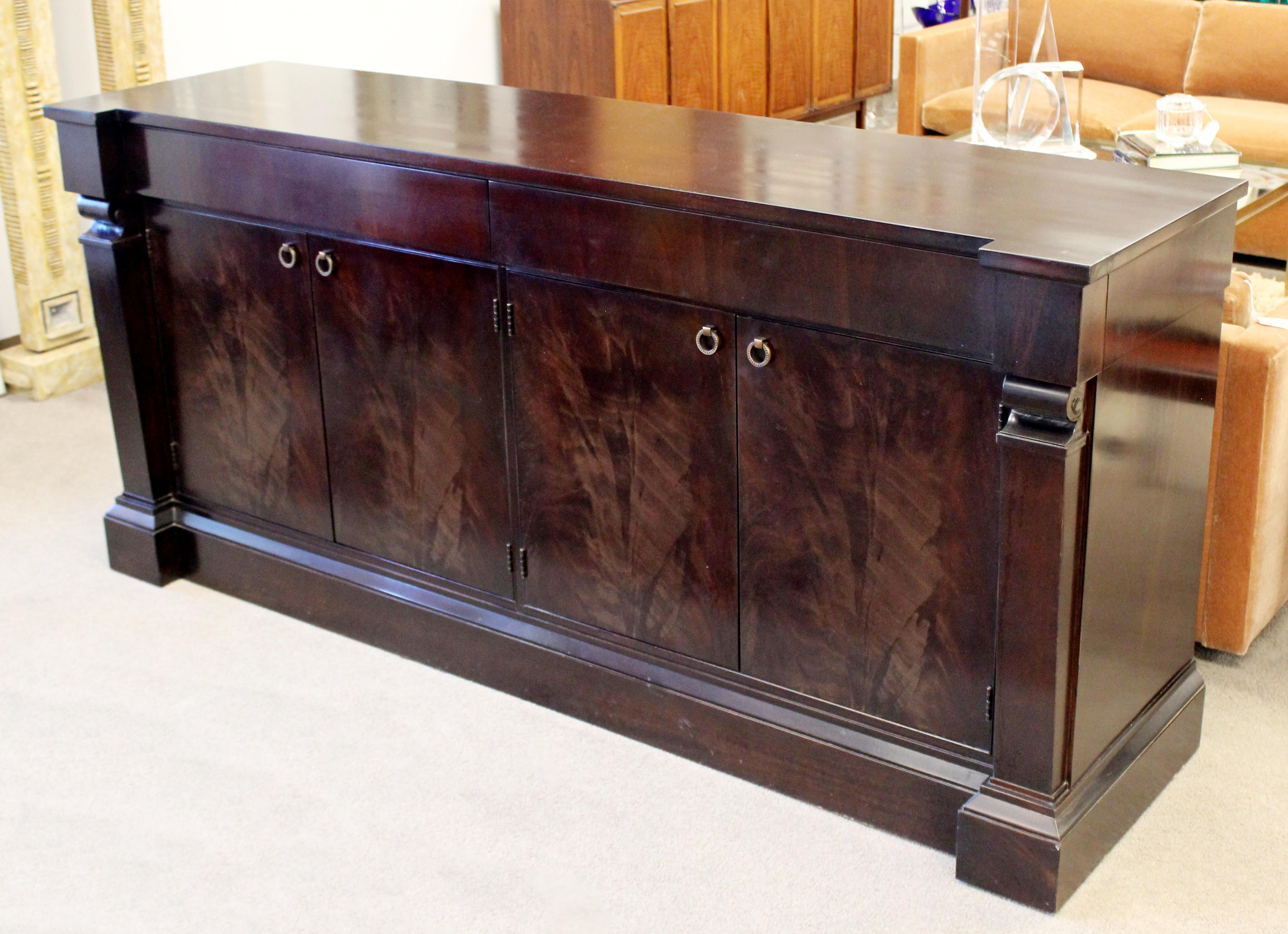 American Transitional Modern Baker Carved Mahogany Credenza Sideboard, 1980s