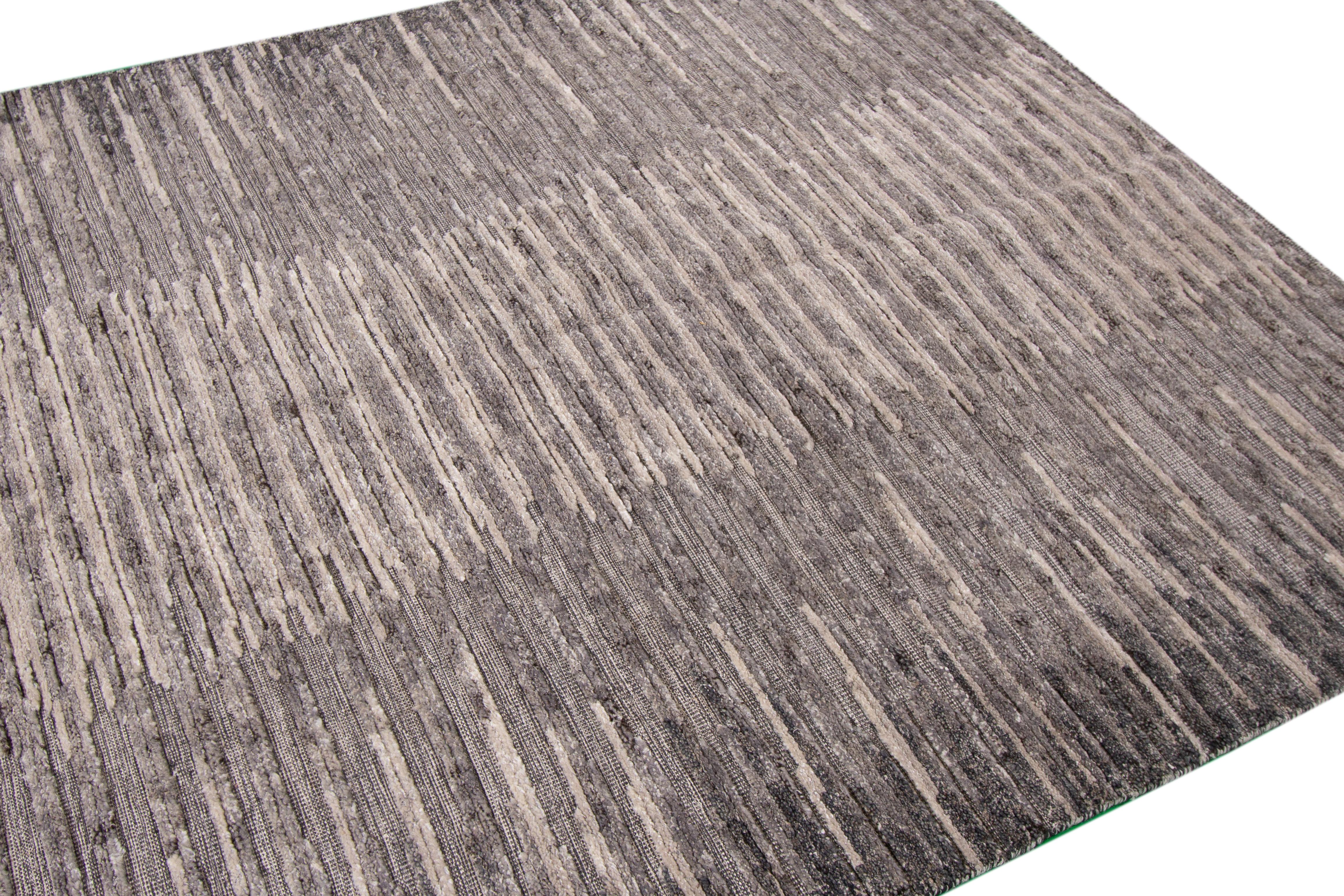 Transitional Modern Indian Silver Rug For Sale 1