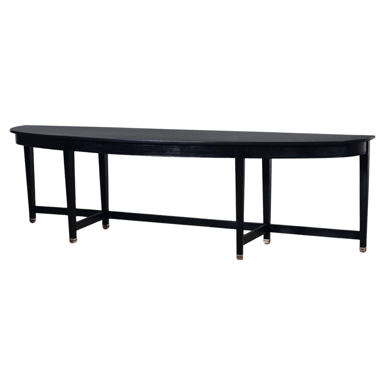 Transitional Monumental Mahogany Demilune Console Table Black Painted Finish